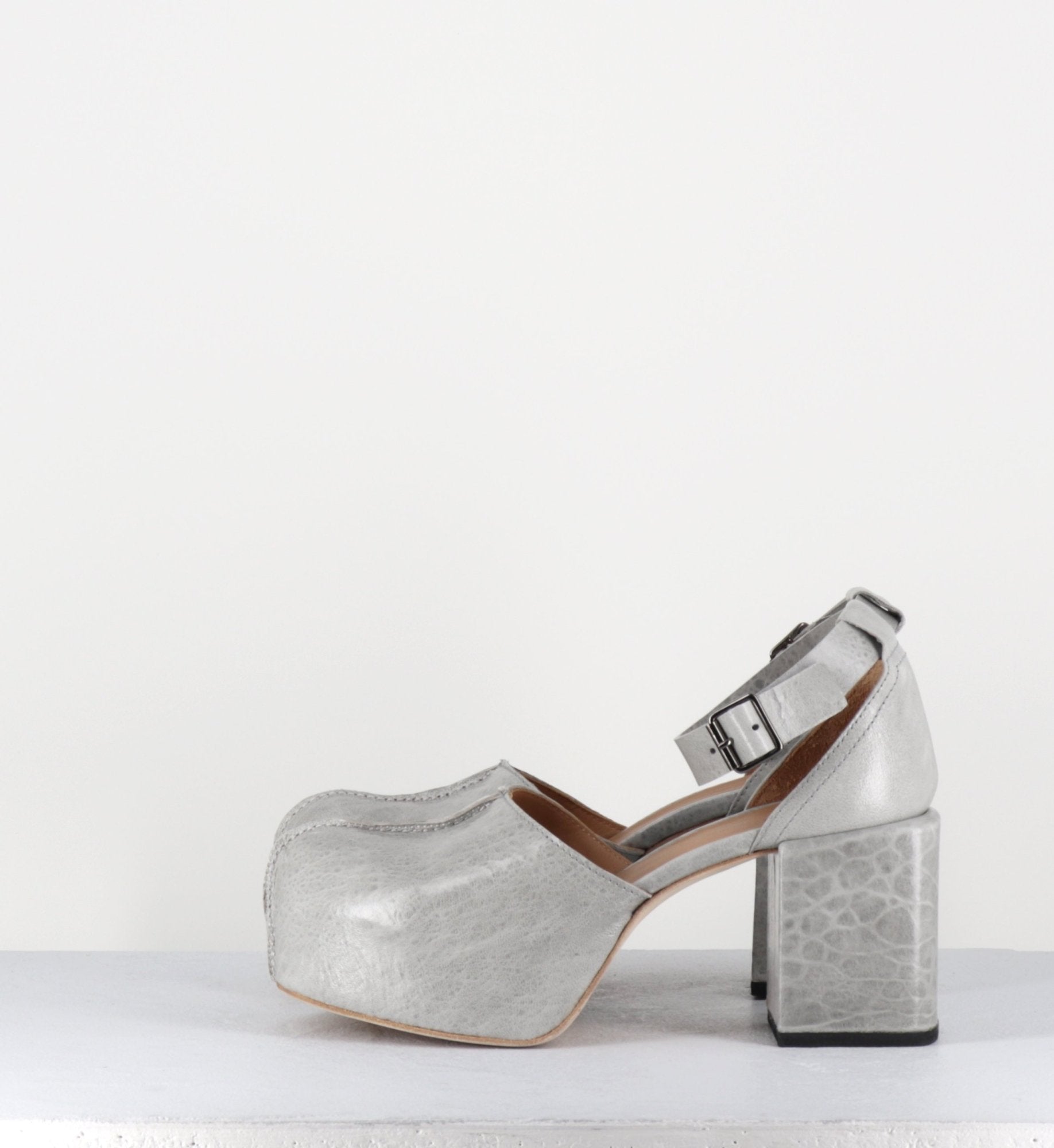 Babies à plateforme en cuir gaufré gris - 1GS445 NAPLAK LIGHT GREY
