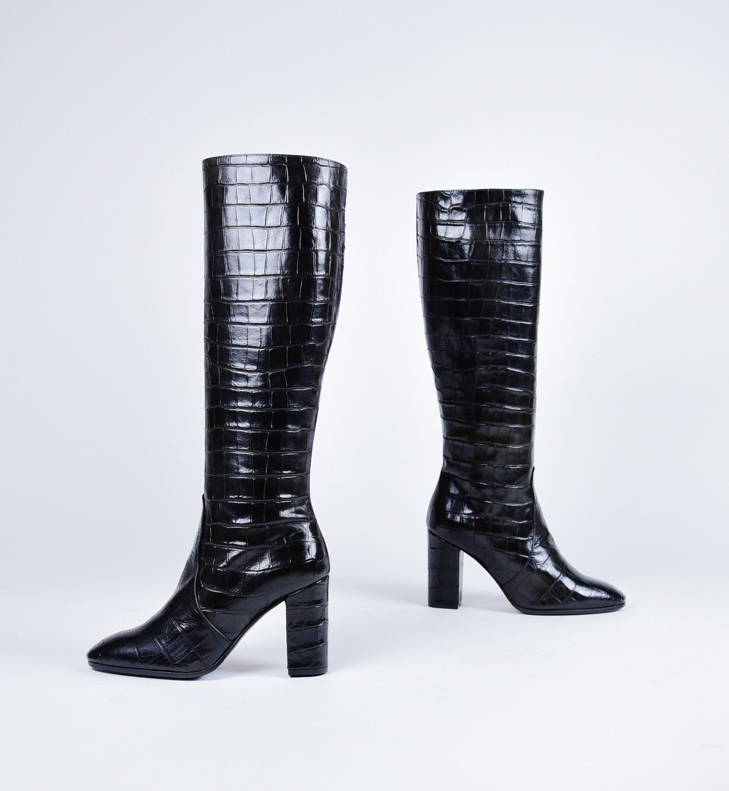 Bottes à talons en cuir noir estampillé crocodile Garrice Collection - W205951CR