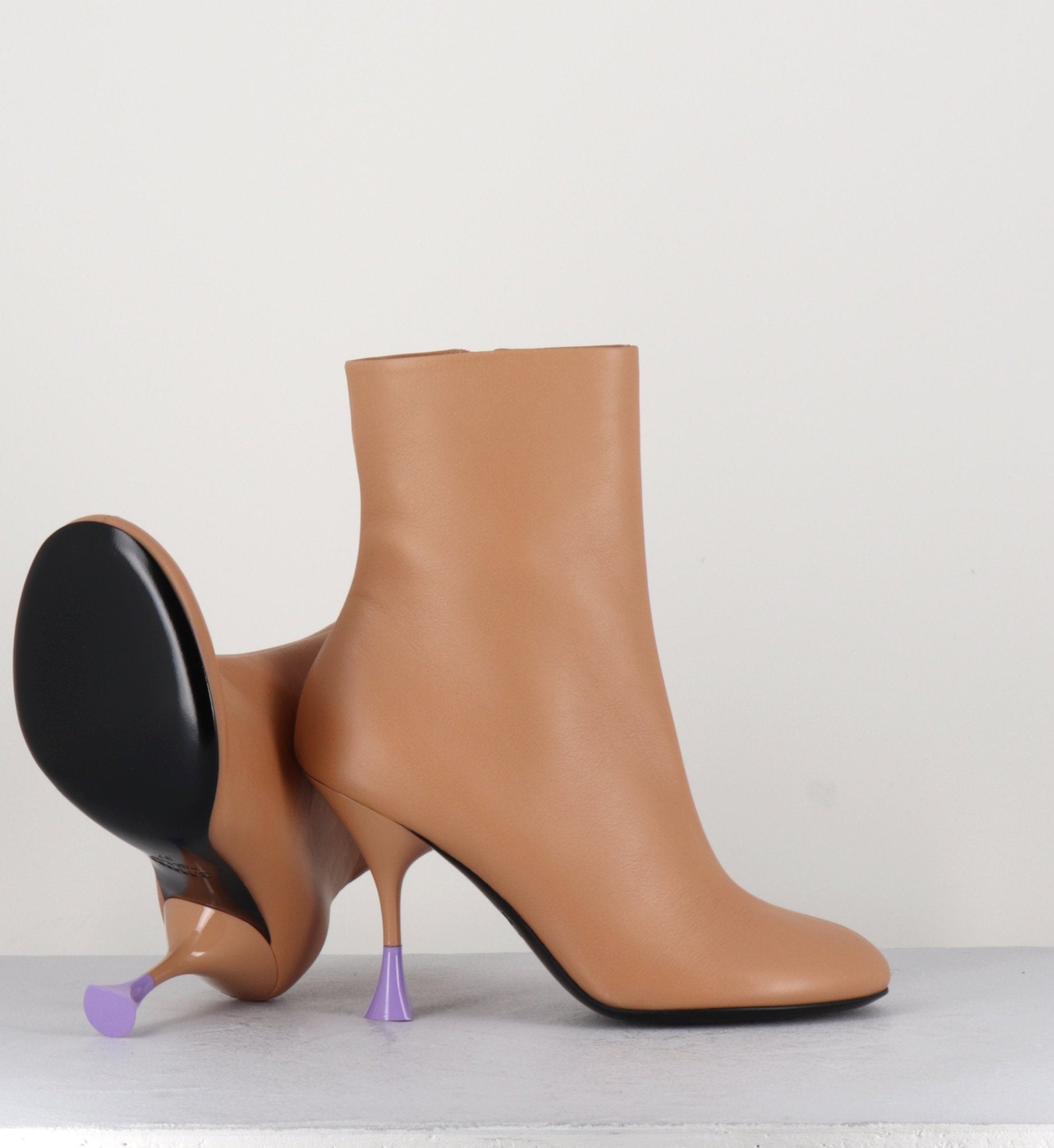 Boots en cuir crème à talon fin - LIDIA 095 BISQUIT