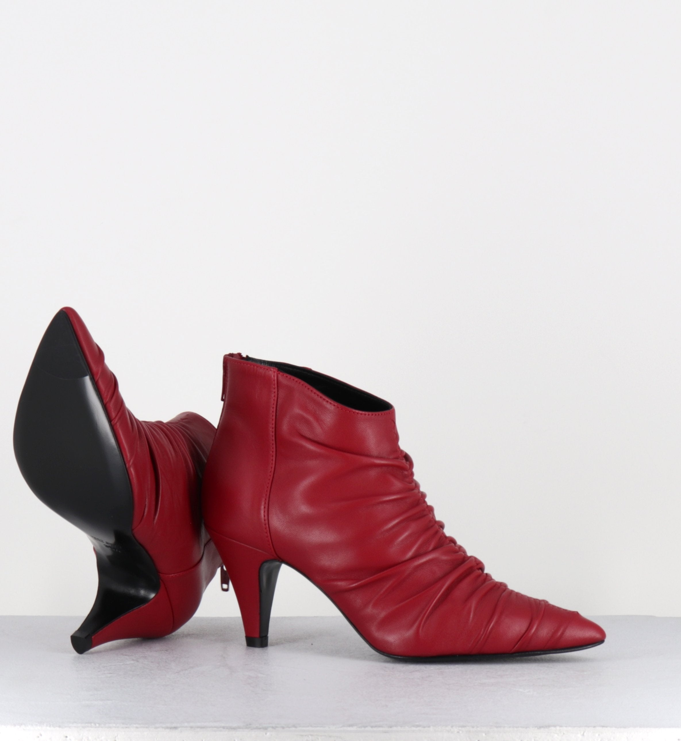 Bottines à talon en cuir rouge EF616R- Garrice Collection