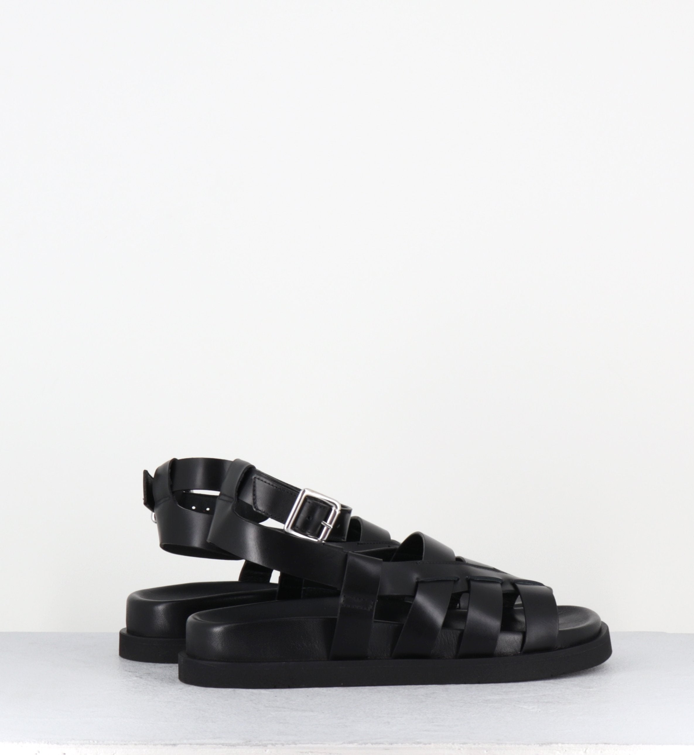 Sandales multi-brides en cuir noir semelle légère - TARA RANCH BLACK