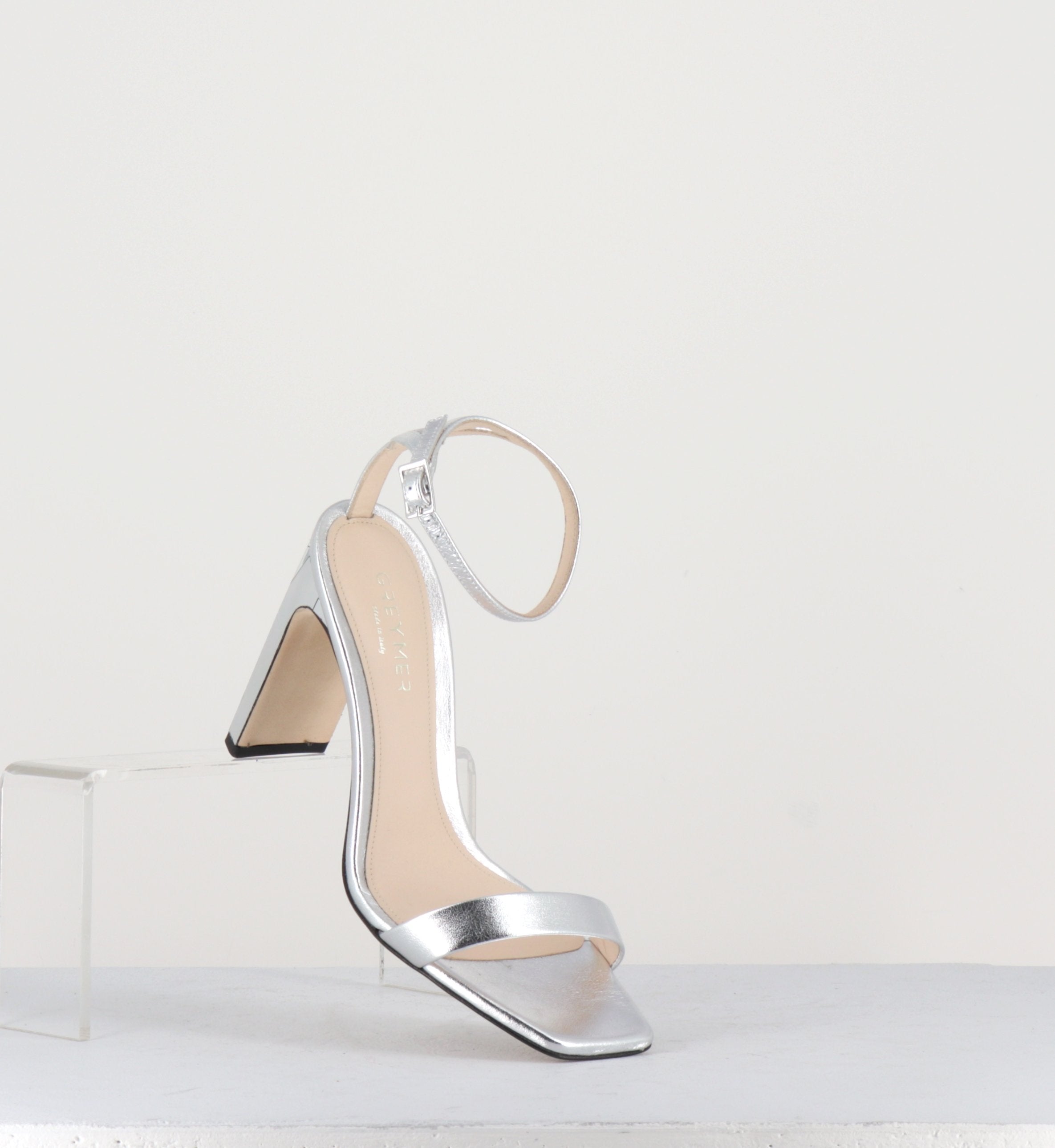 Sandales à talon en cuir argenté Greymer - 700.090 MIRROR