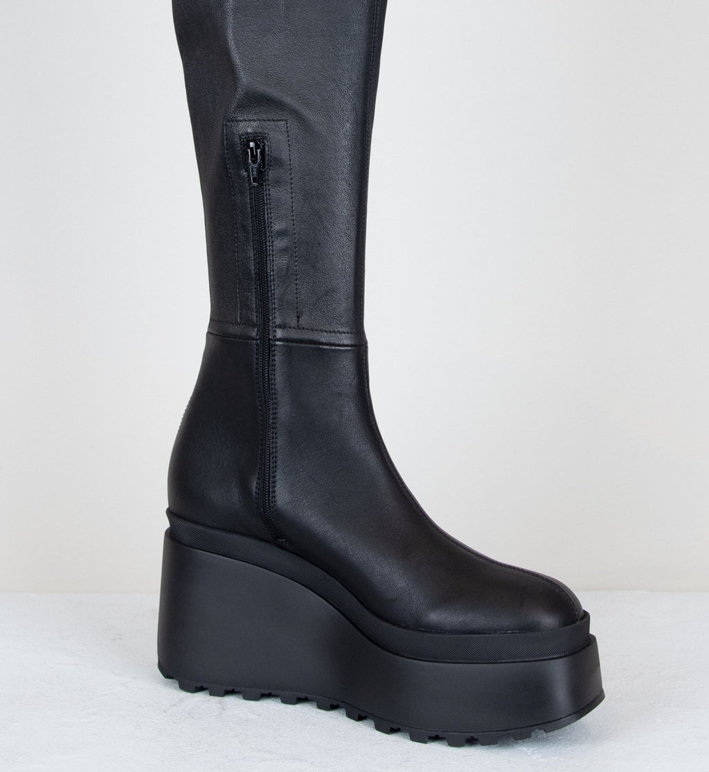 Cuissardes à plateforme en cuir stretch noir - 1Y5400 NERO