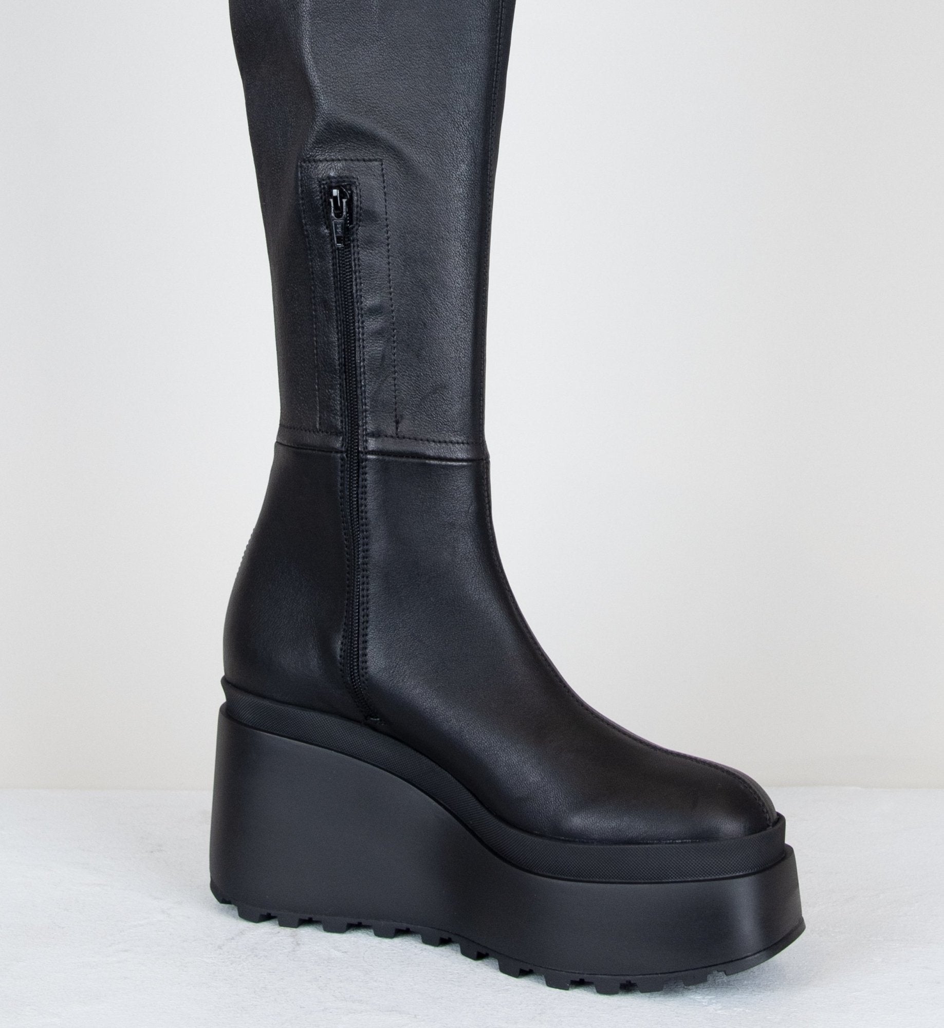 Cuissardes à plateforme en cuir stretch noir - 1Y5400 NERO