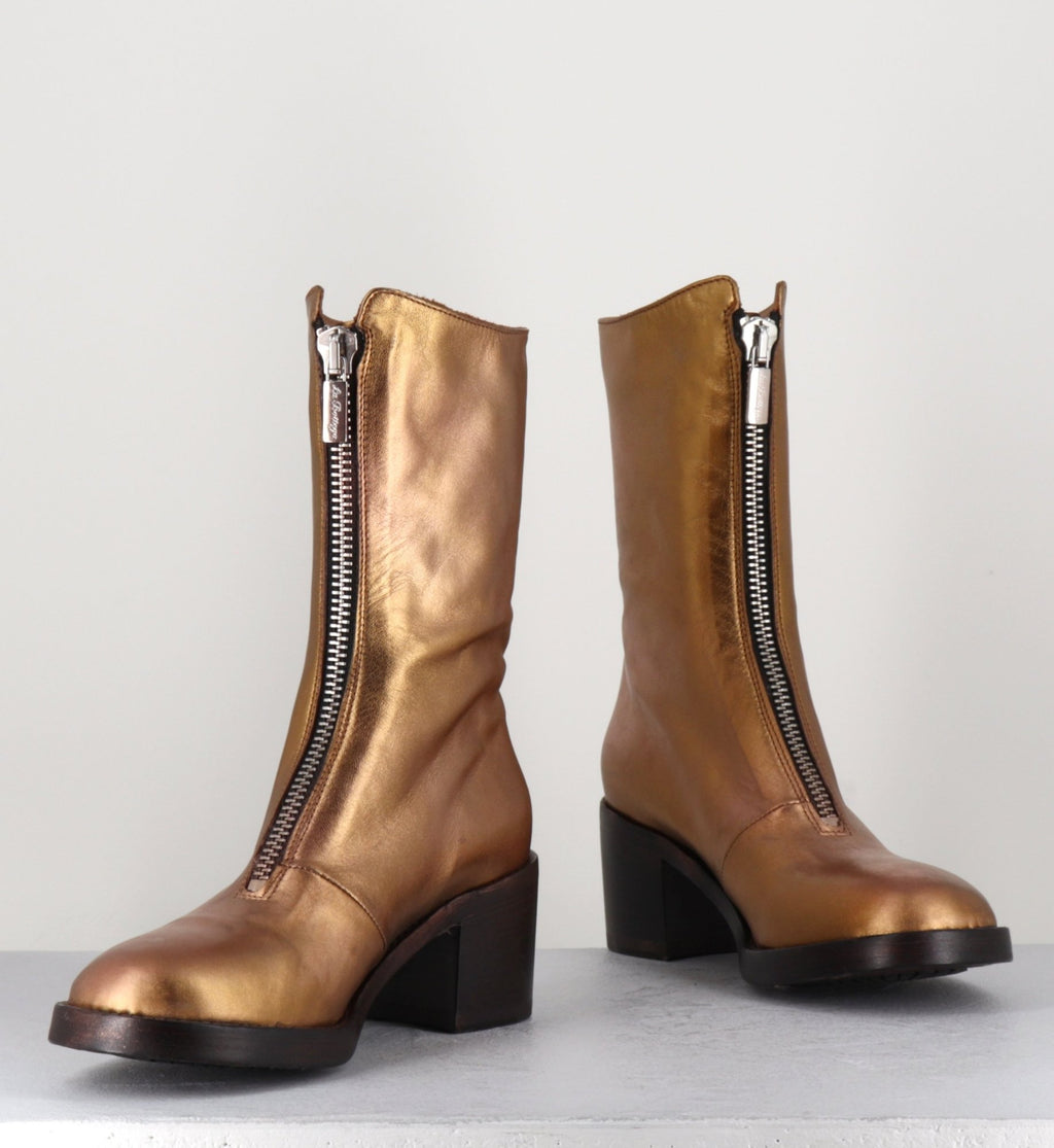 Boots en cuir métallisé doré à zip -888 NAPPA ORO