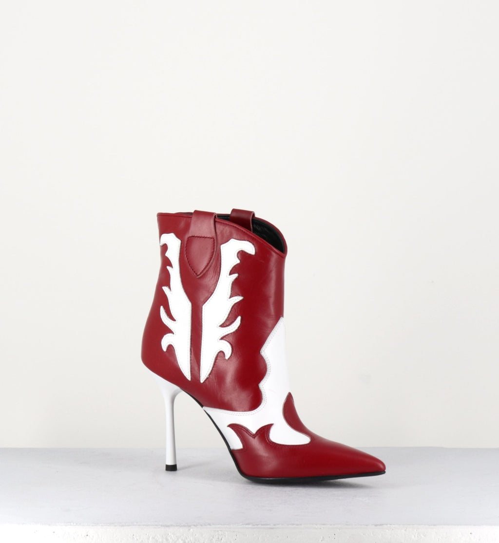 Bottines pointues à talon hauts en cuir rouge et blanc Garrice collection - BR303R