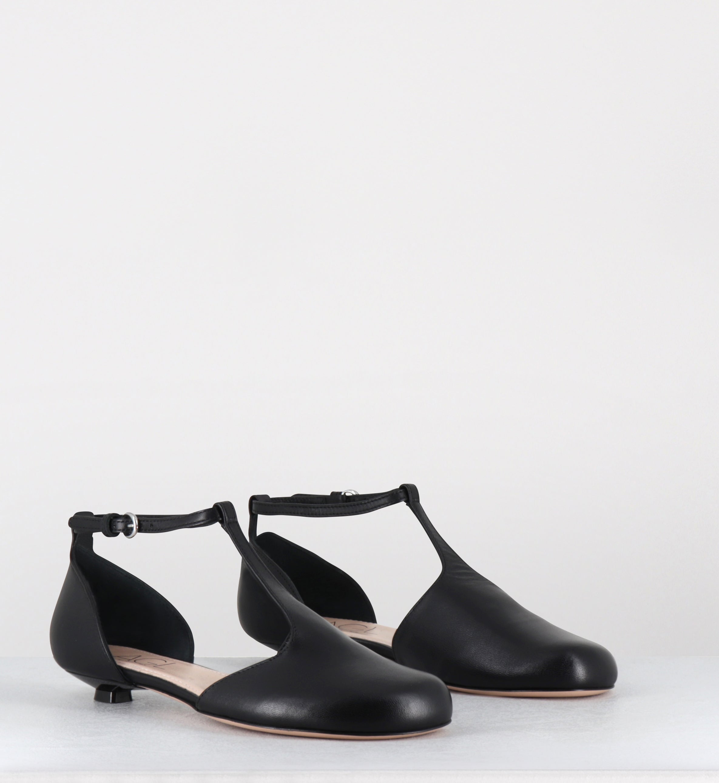 Ballerines à bride en cuir noir petit talon - BALLET SOFTY NERO