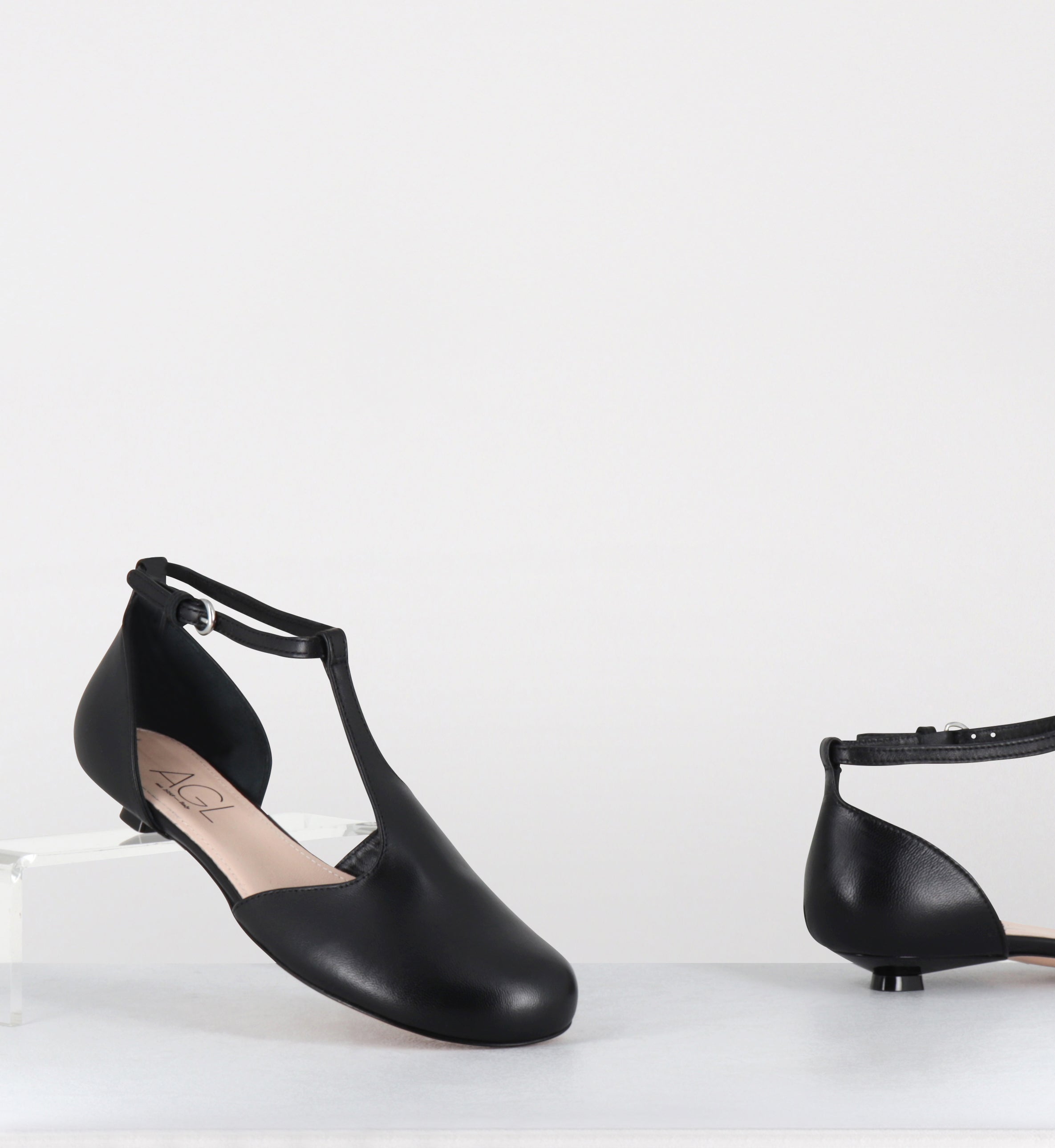 Ballerines à bride en cuir noir petit talon - BALLET SOFTY NERO