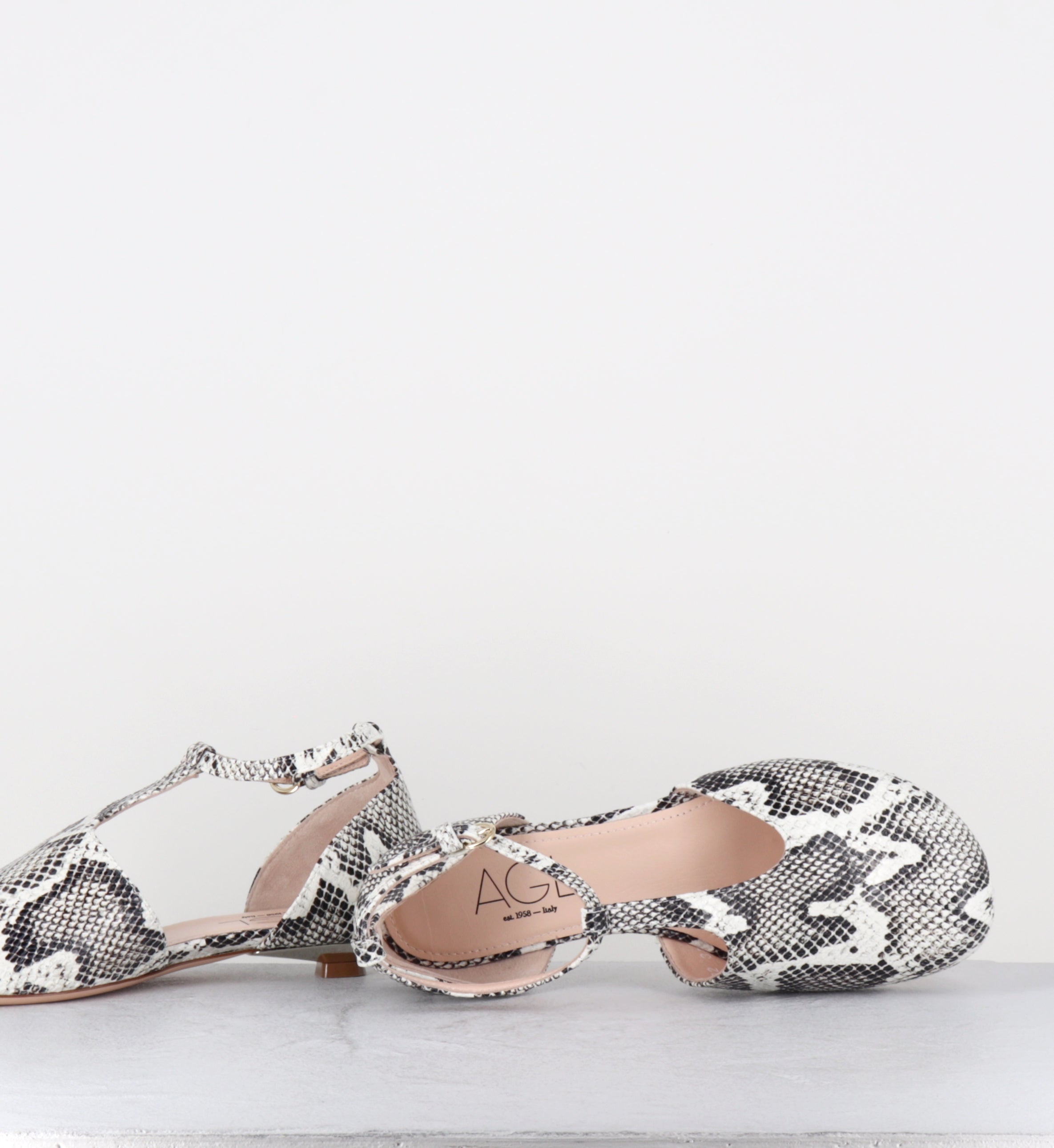 Ballerines à bride en cuir serpent petit talon - BALLET MIBIA FOG