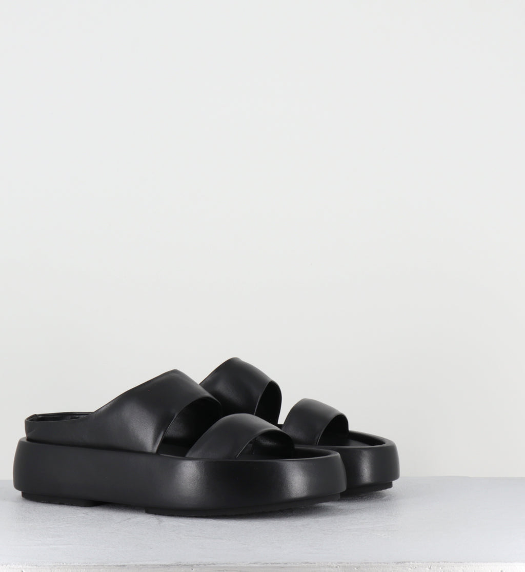 Mules compensées en cuir noir - BULLE SLIDE NERO