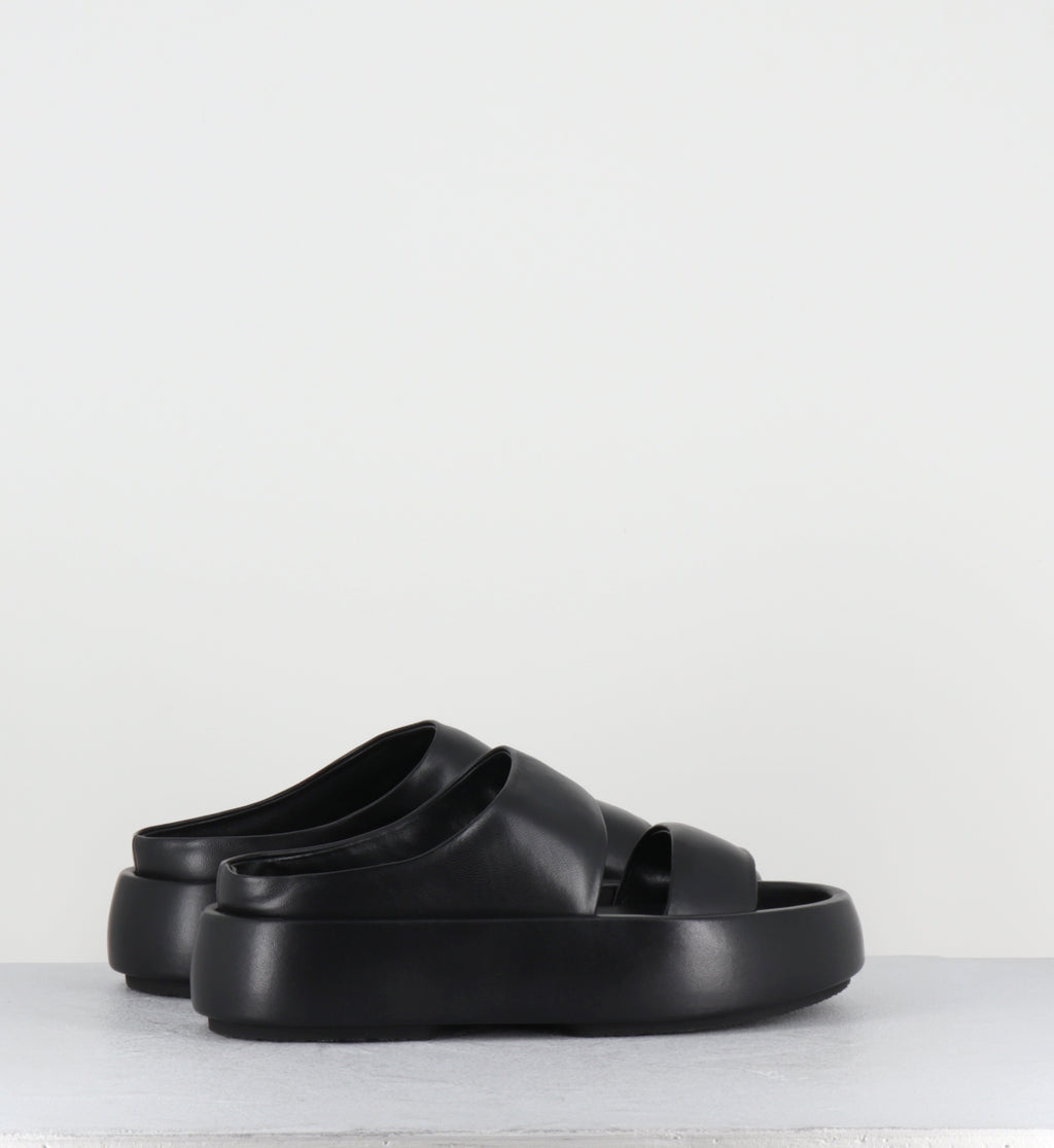 Mules compensées en cuir noir - BULLE SLIDE NERO