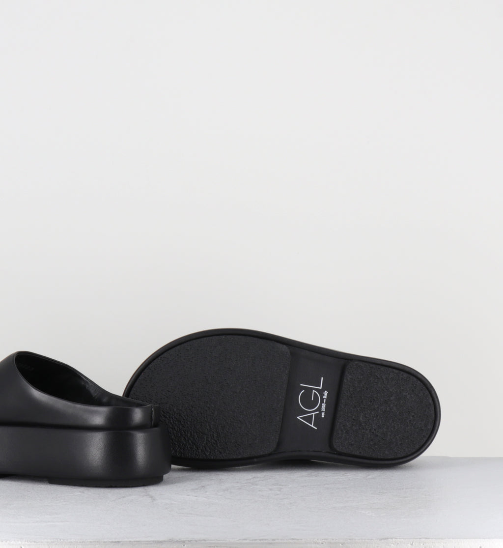 Mules compensées en cuir noir - BULLE SLIDE NERO