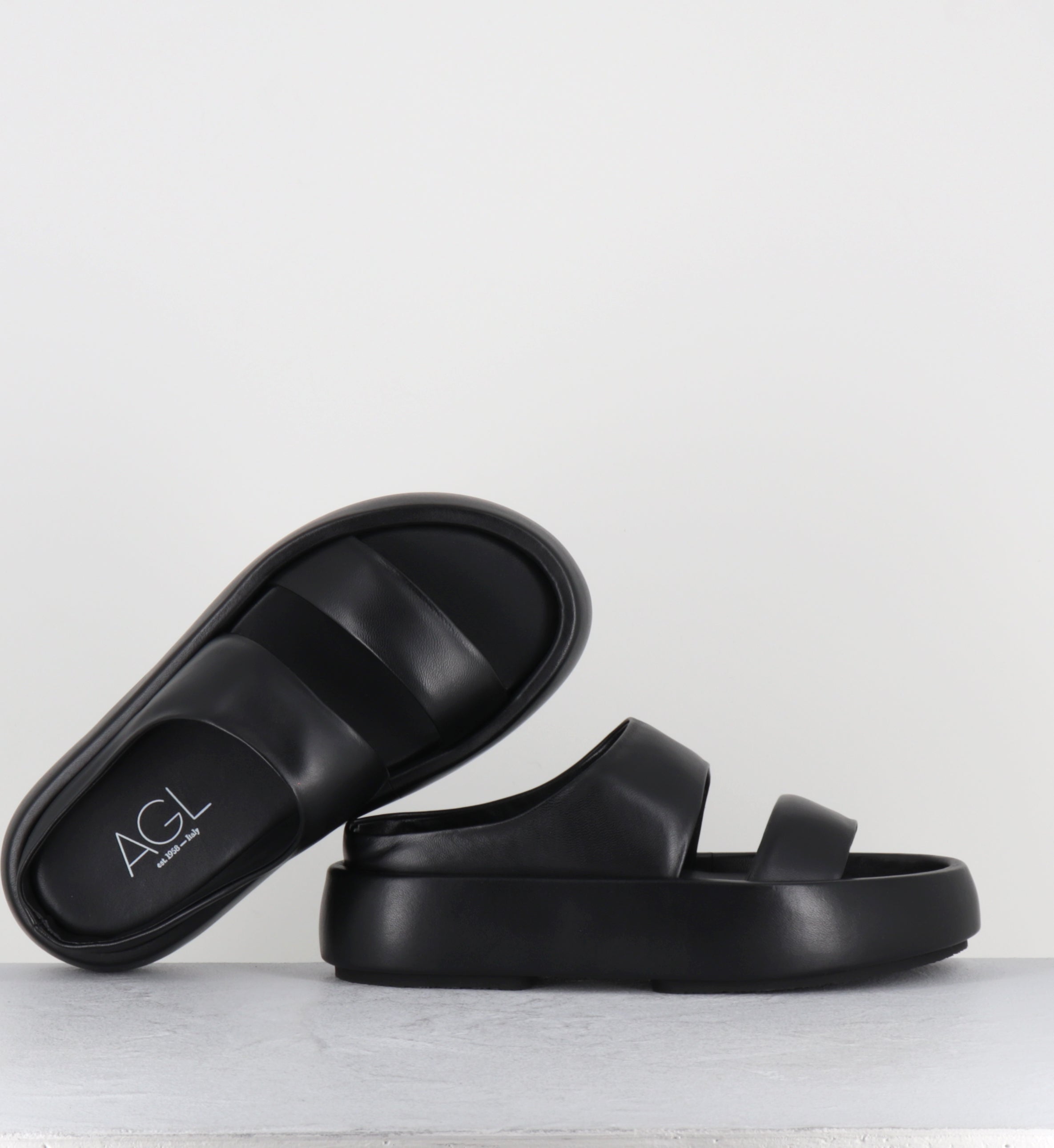 Mules compensées en cuir noir - BULLE SLIDE NERO
