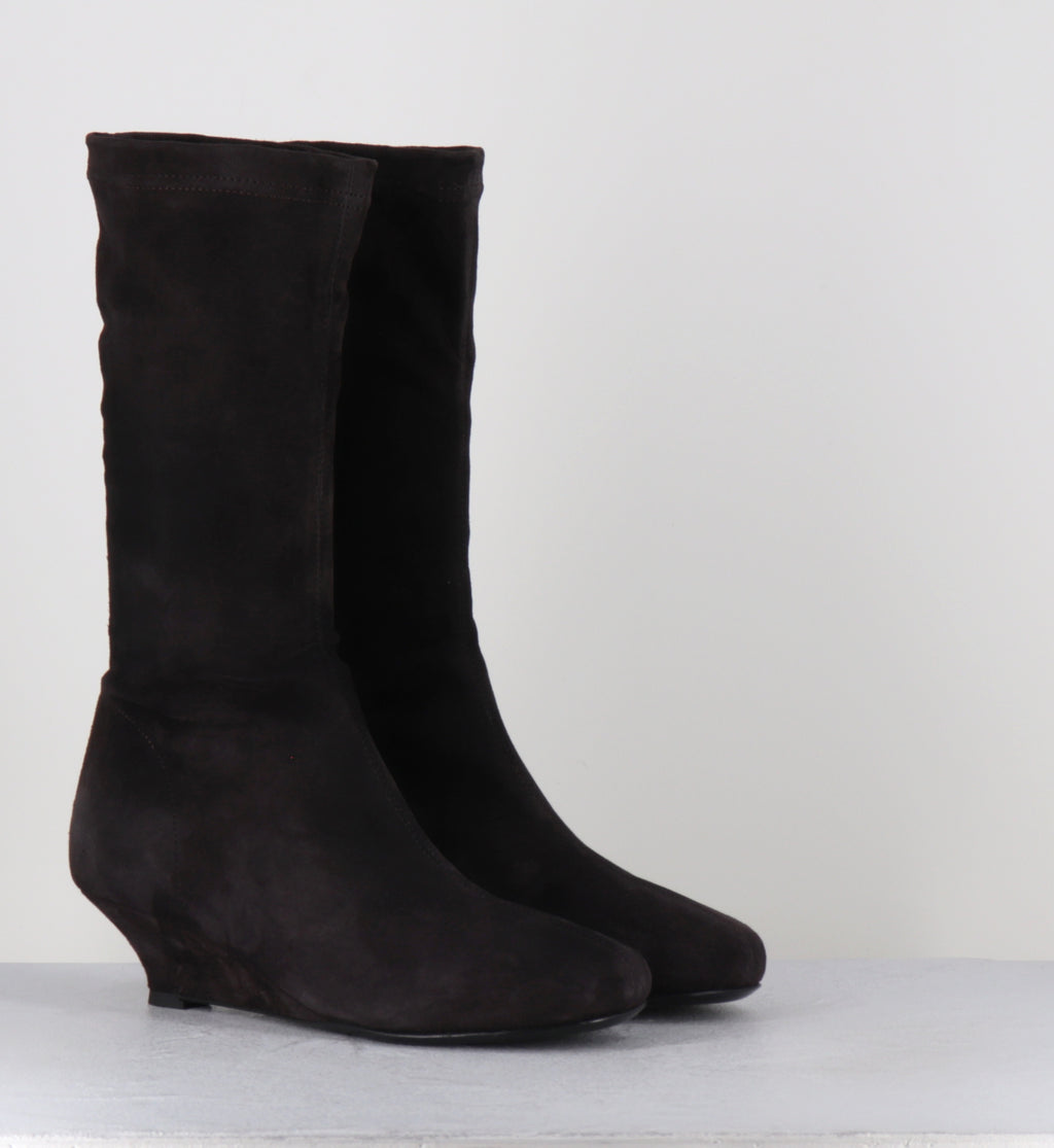 Boots compensées daim marron stretch - DEMI STRETCH MOKA