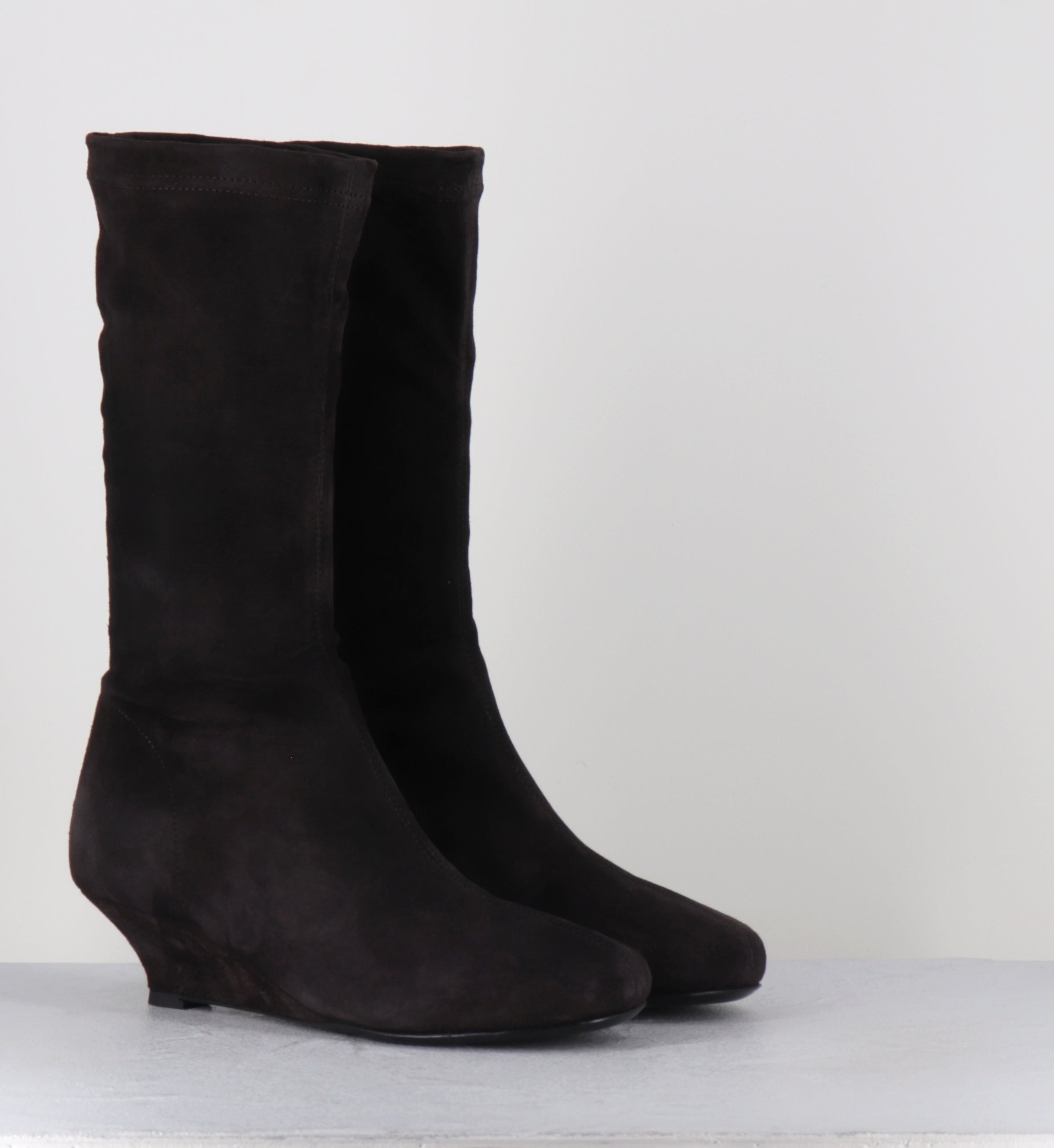 Boots compensées daim marron stretch - DEMI STRETCH MOKA
