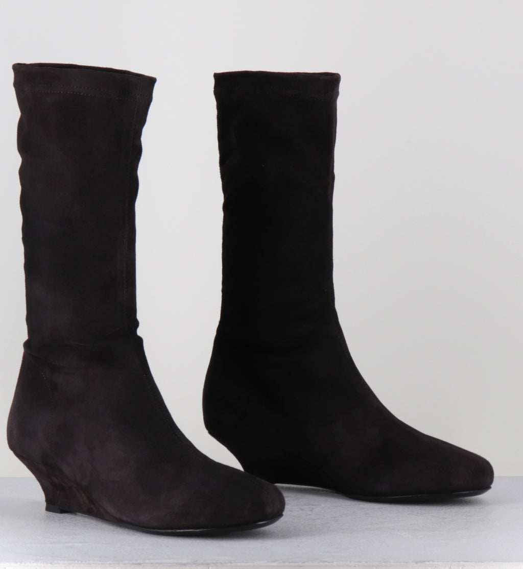 Boots compensées daim marron stretch - DEMI STRETCH MOKA