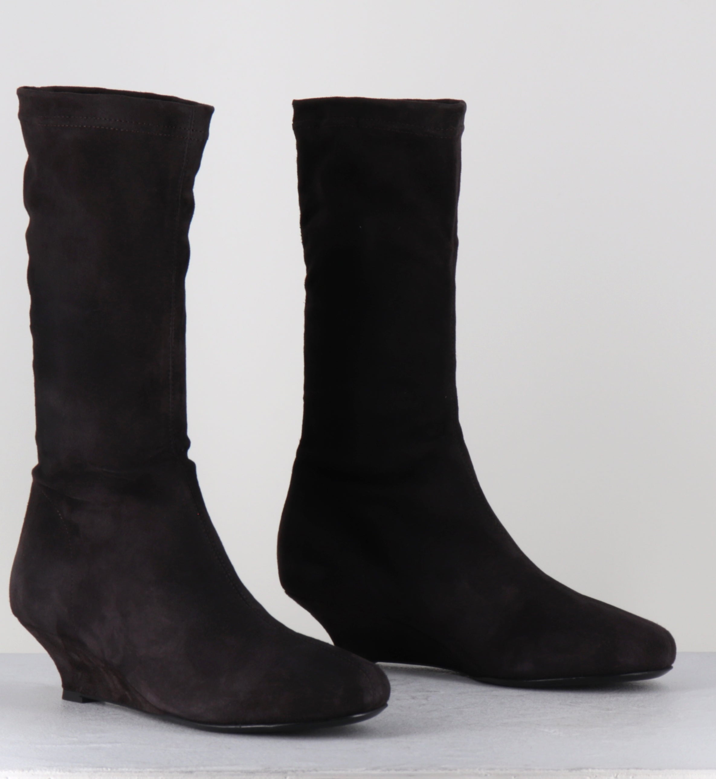 Boots compensées daim marron stretch - DEMI STRETCH MOKA