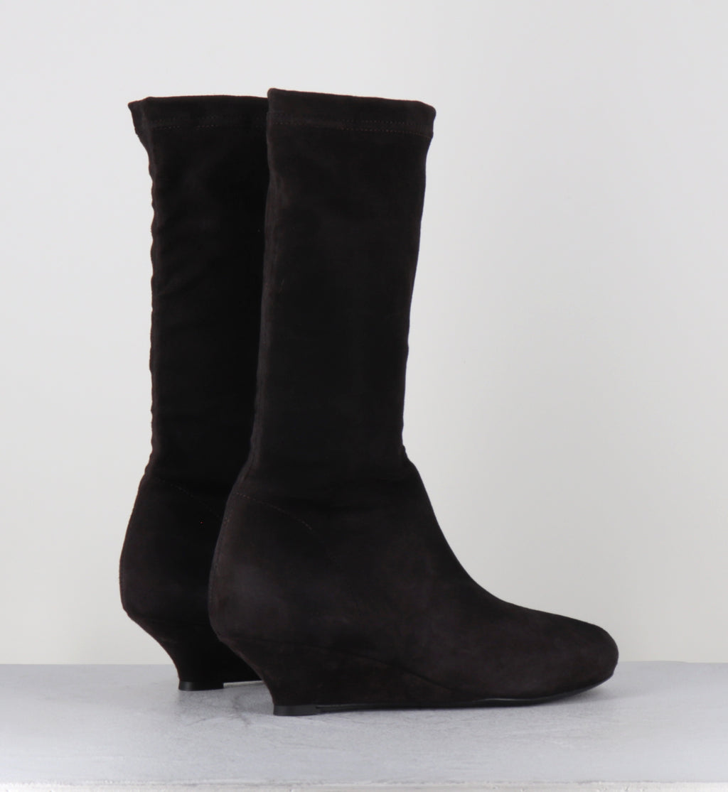 Boots compensées daim marron stretch - DEMI STRETCH MOKA