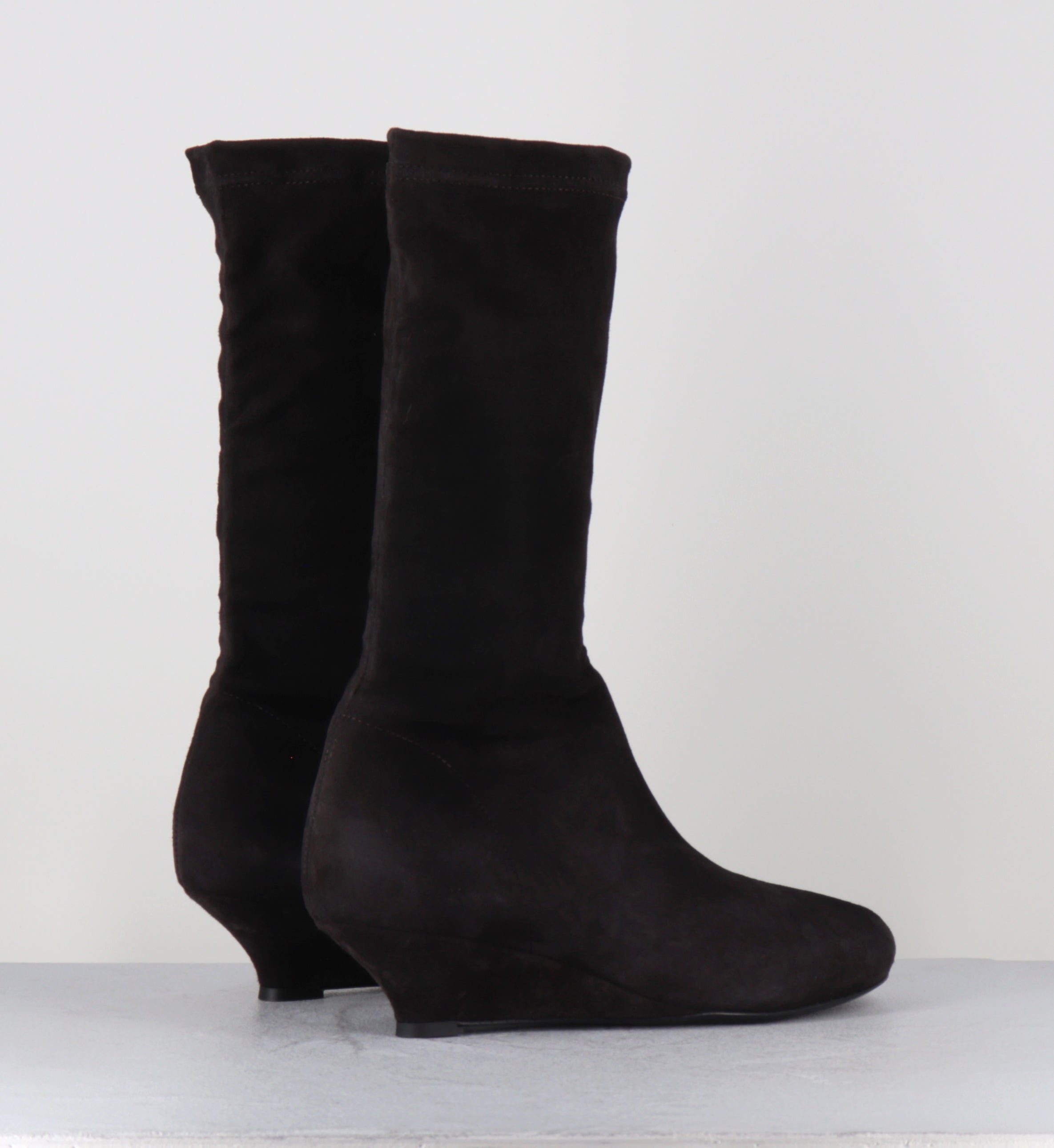 Boots compensées daim marron stretch - DEMI STRETCH MOKA