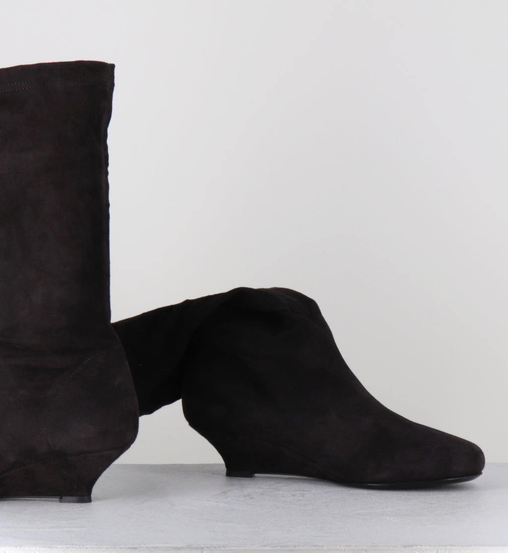 Boots compensées daim marron stretch - DEMI STRETCH MOKA
