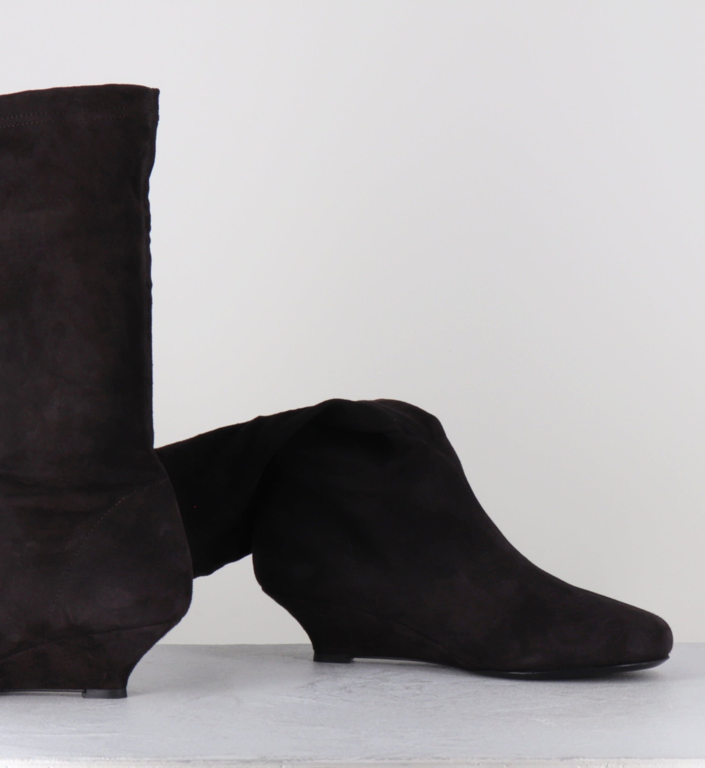Boots compensées daim marron stretch - DEMI STRETCH MOKA