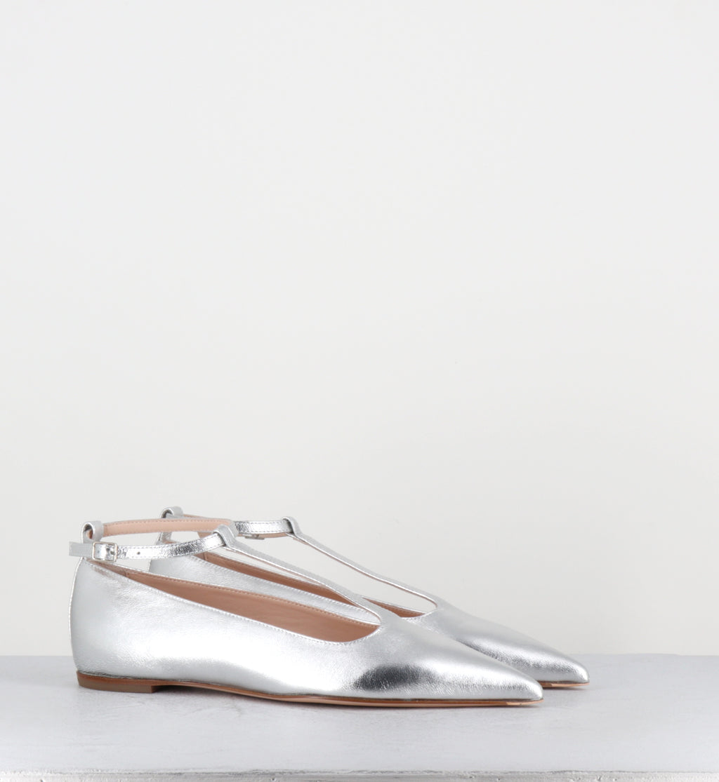 Balles pointues en cuir argent BALLET FOILE SILVER