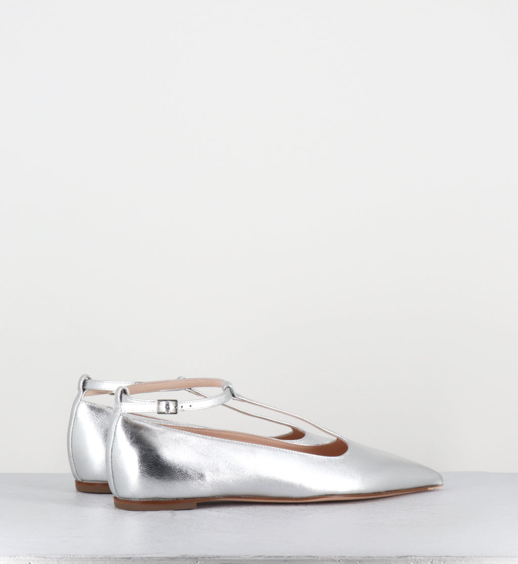 Balles pointues en cuir argent BALLET FOILE SILVER
