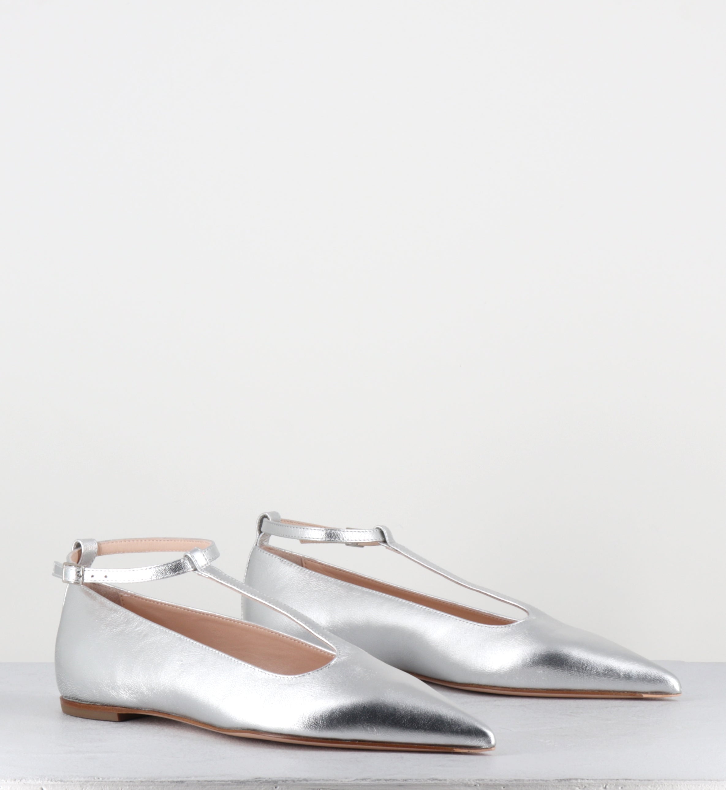 Balles pointues en cuir argent BALLET FOILE SILVER