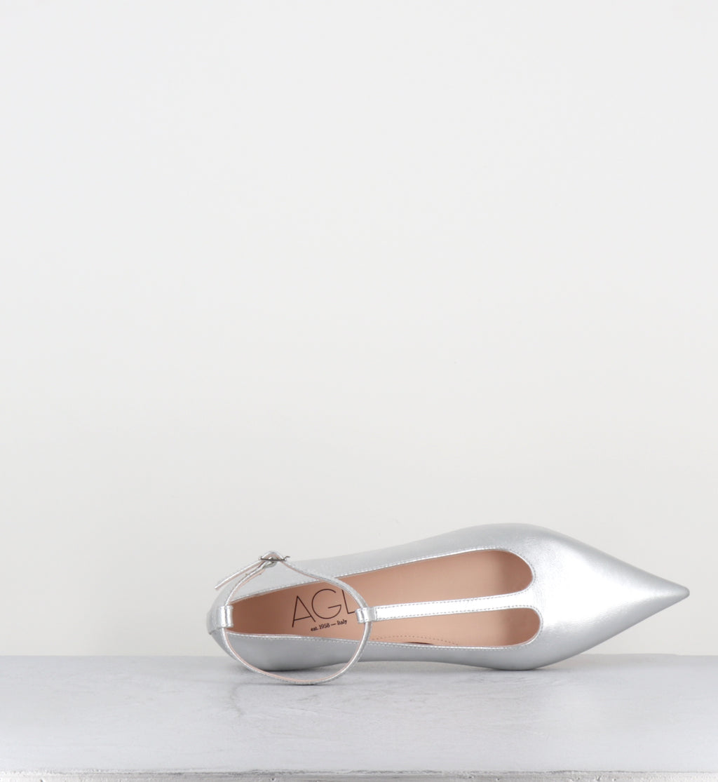 Balles pointues en cuir argent BALLET FOILE SILVER