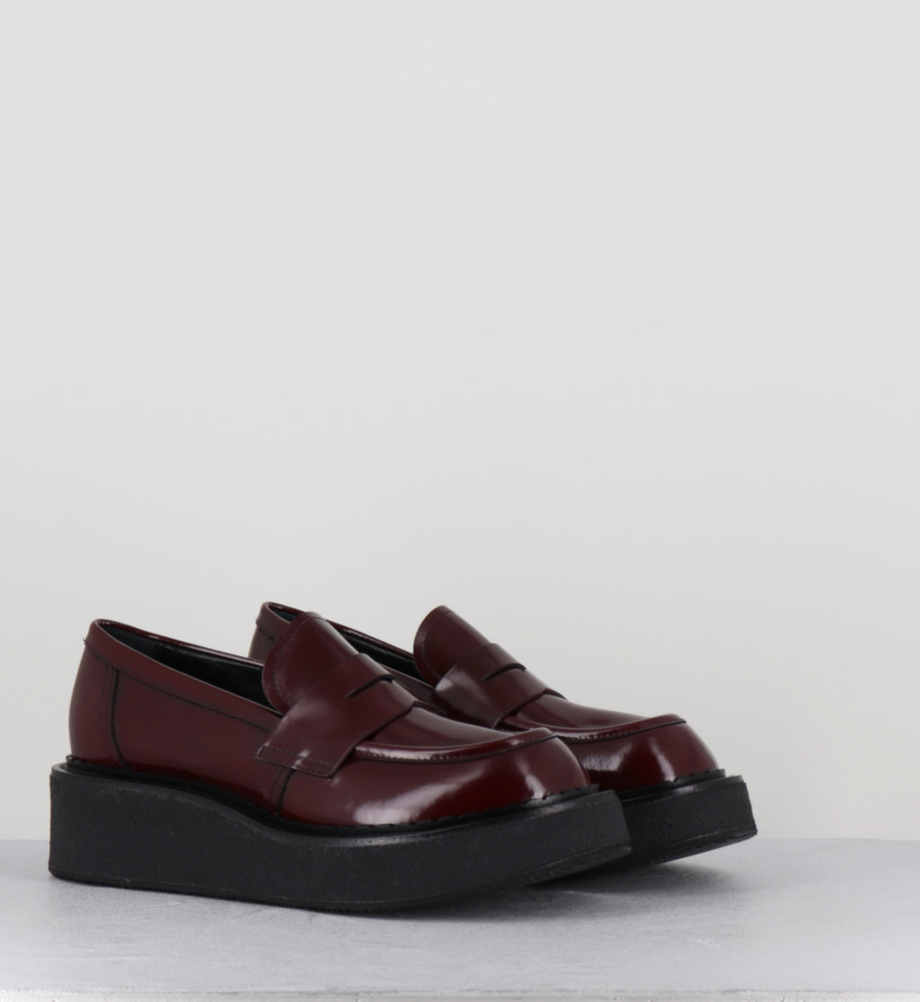 Mocassins à plateforme en cuir bordeaux - LINFA MOC BURGUNDY