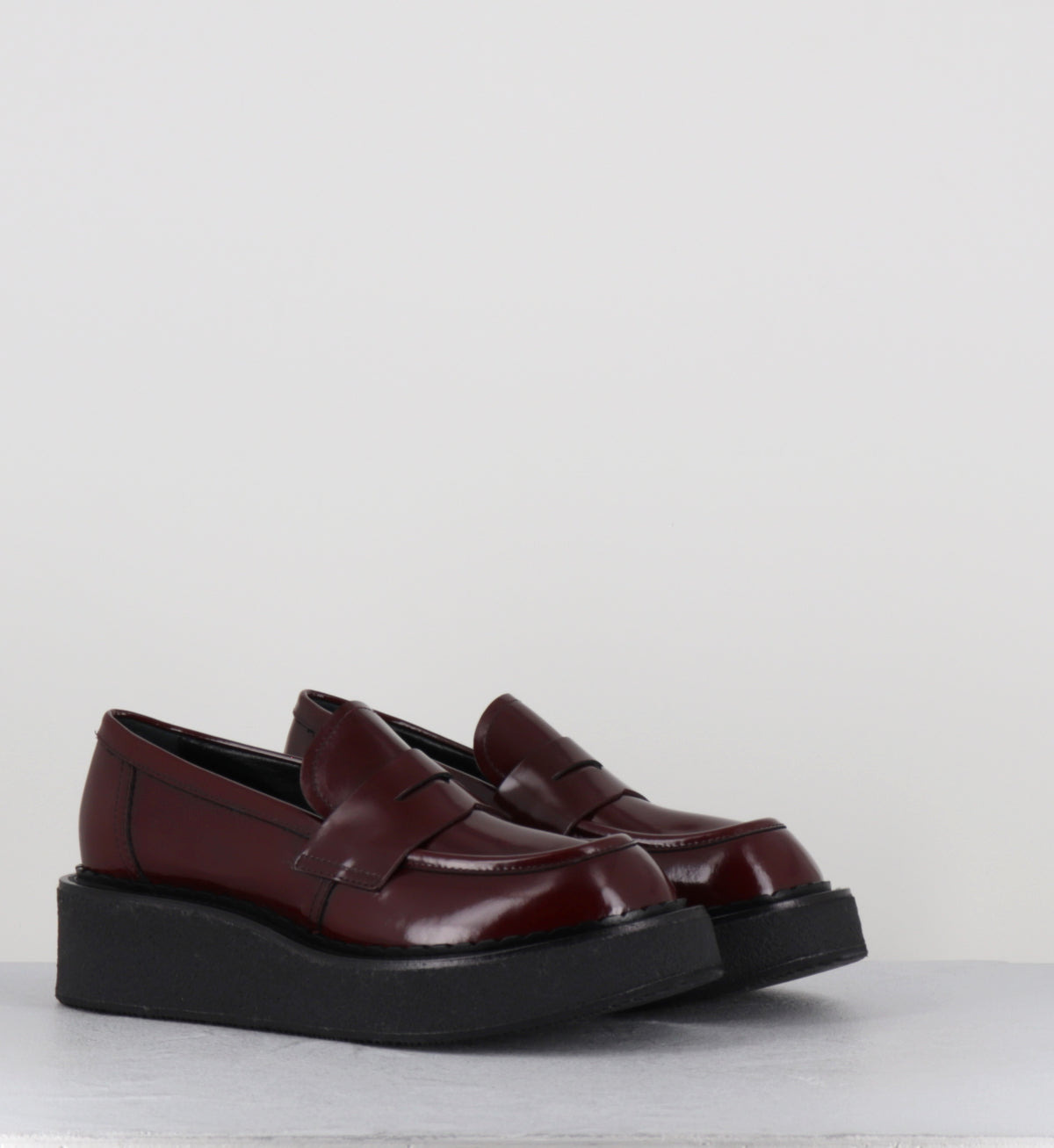 Mocassins à plateforme en cuir bordeaux - LINFA MOC BURGUNDY