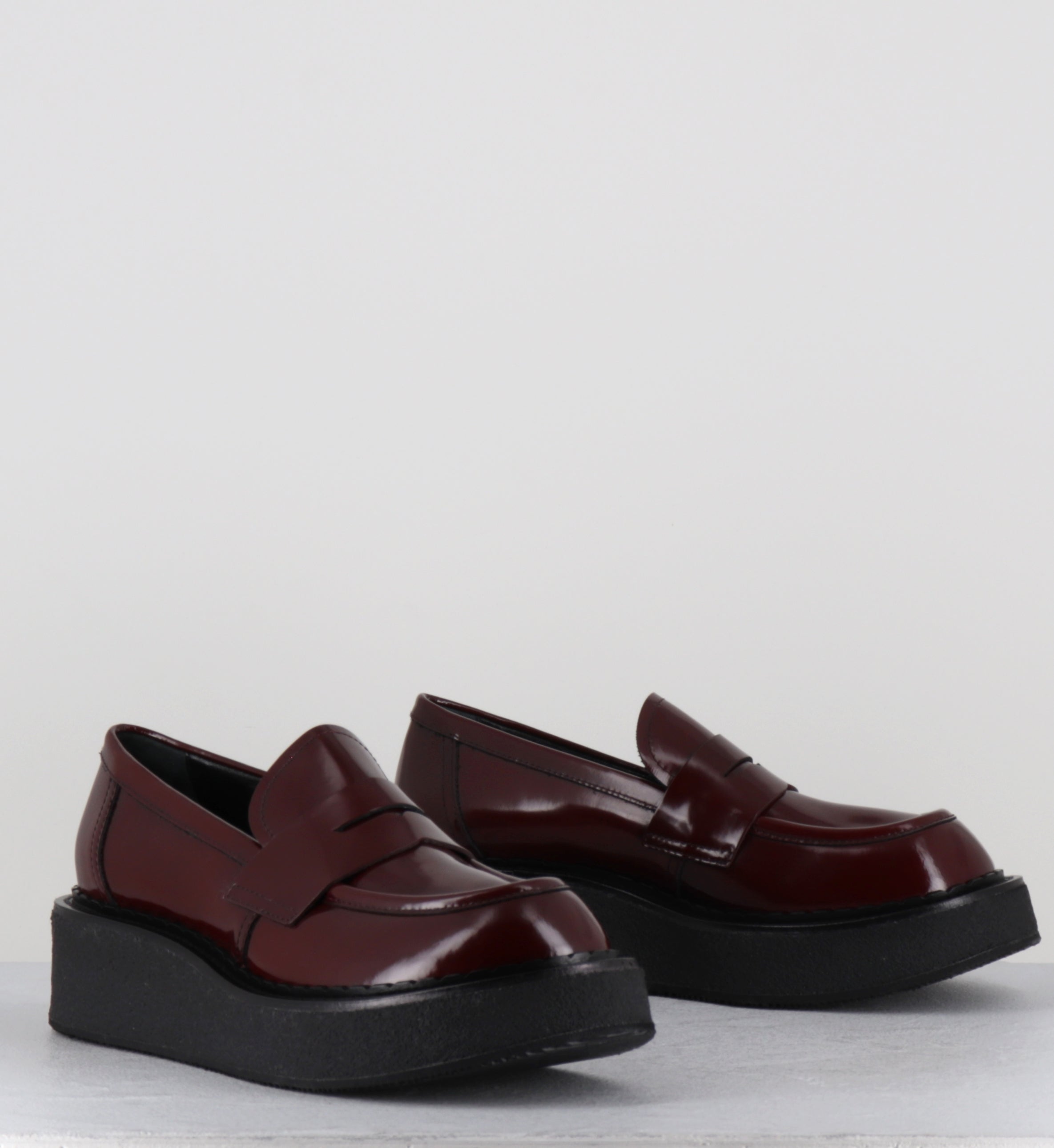 Mocassins à plateforme en cuir bordeaux - LINFA MOC BURGUNDY