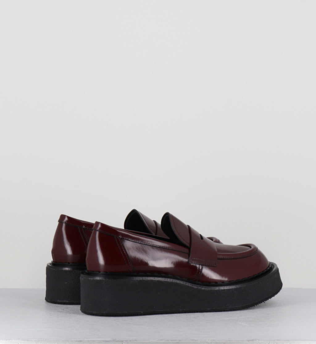 Mocassins à plateforme en cuir bordeaux - LINFA MOC BURGUNDY