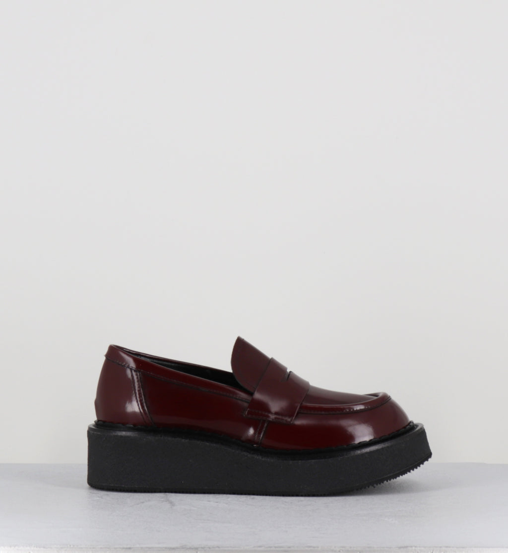Mocassins à plateforme en cuir bordeaux - LINFA MOC BURGUNDY