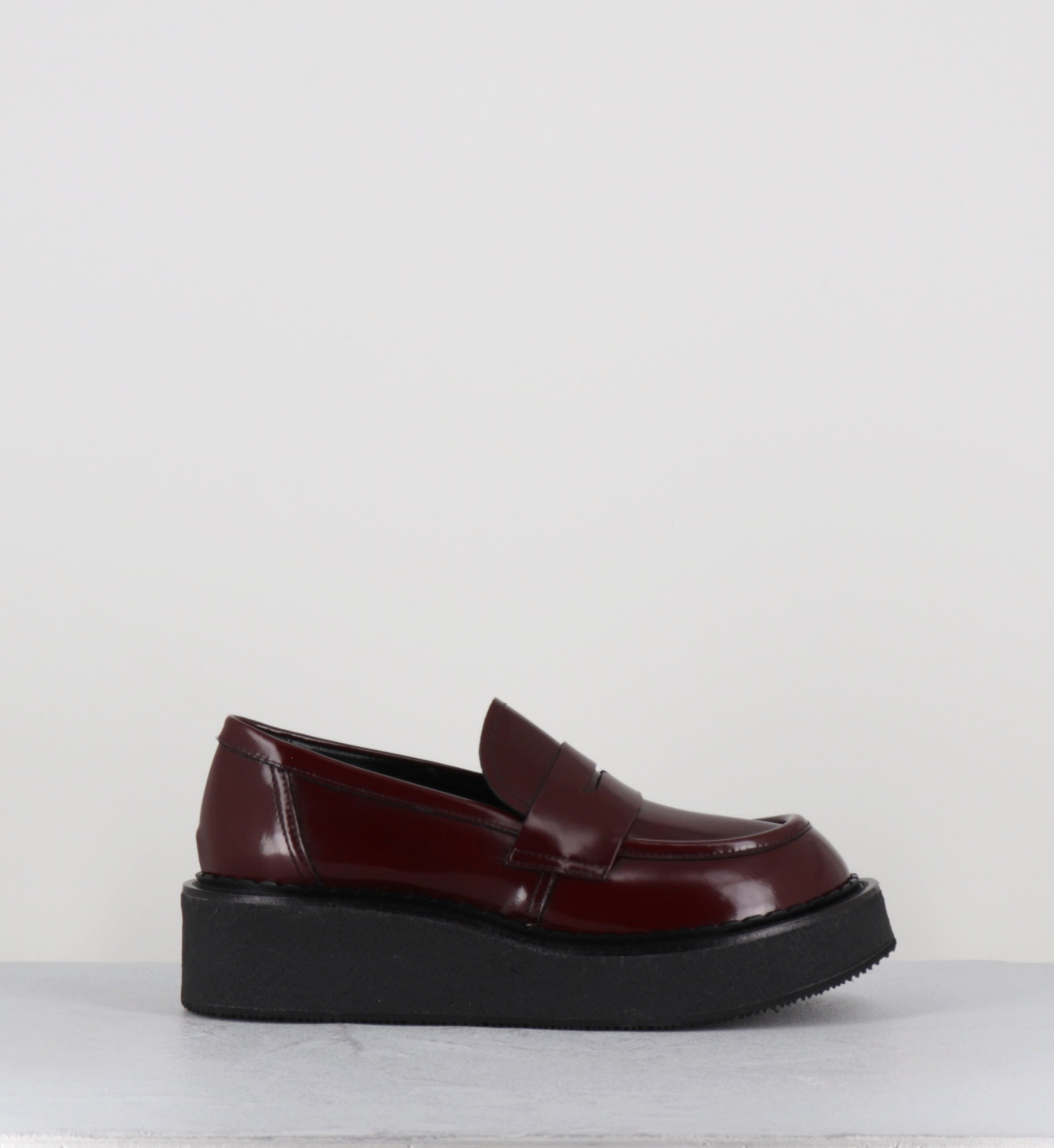 Mocassins à plateforme en cuir bordeaux - LINFA MOC BURGUNDY