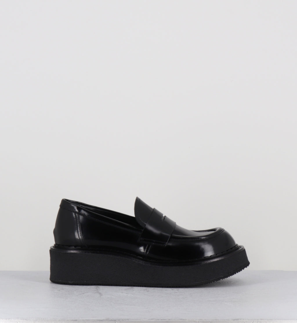 Mocassins à plateforme en cuir glacé noir - LINFA MOC NERO