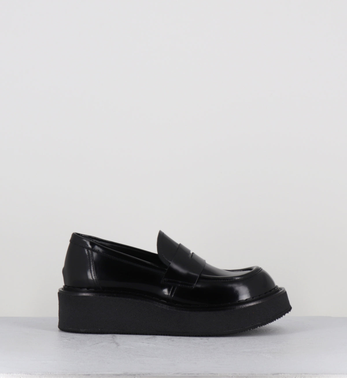 Mocassins à plateforme en cuir glacé noir - LINFA MOC NERO