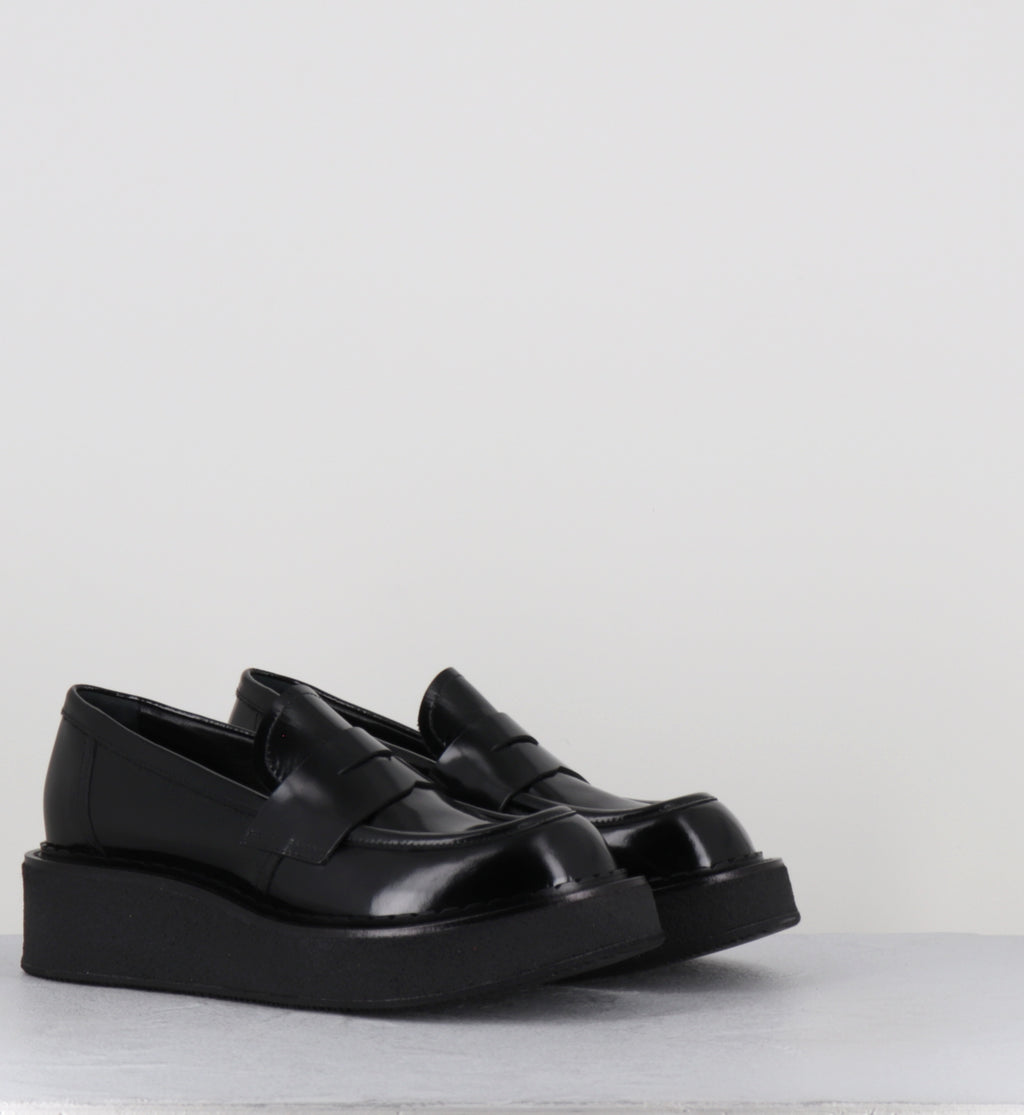 Mocassins à plateforme en cuir glacé noir - LINFA MOC NERO