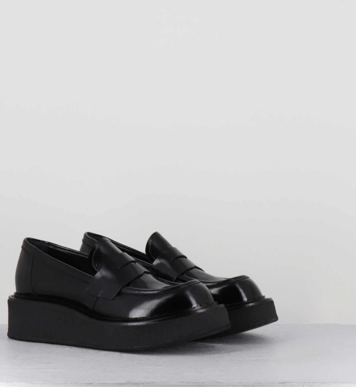 Mocassins à plateforme en cuir glacé noir - LINFA MOC NERO