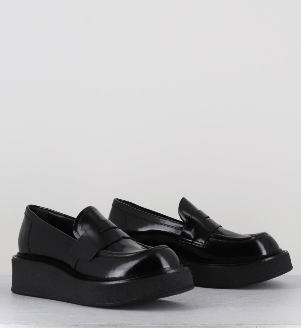 Mocassins à plateforme en cuir glacé noir - LINFA MOC NERO