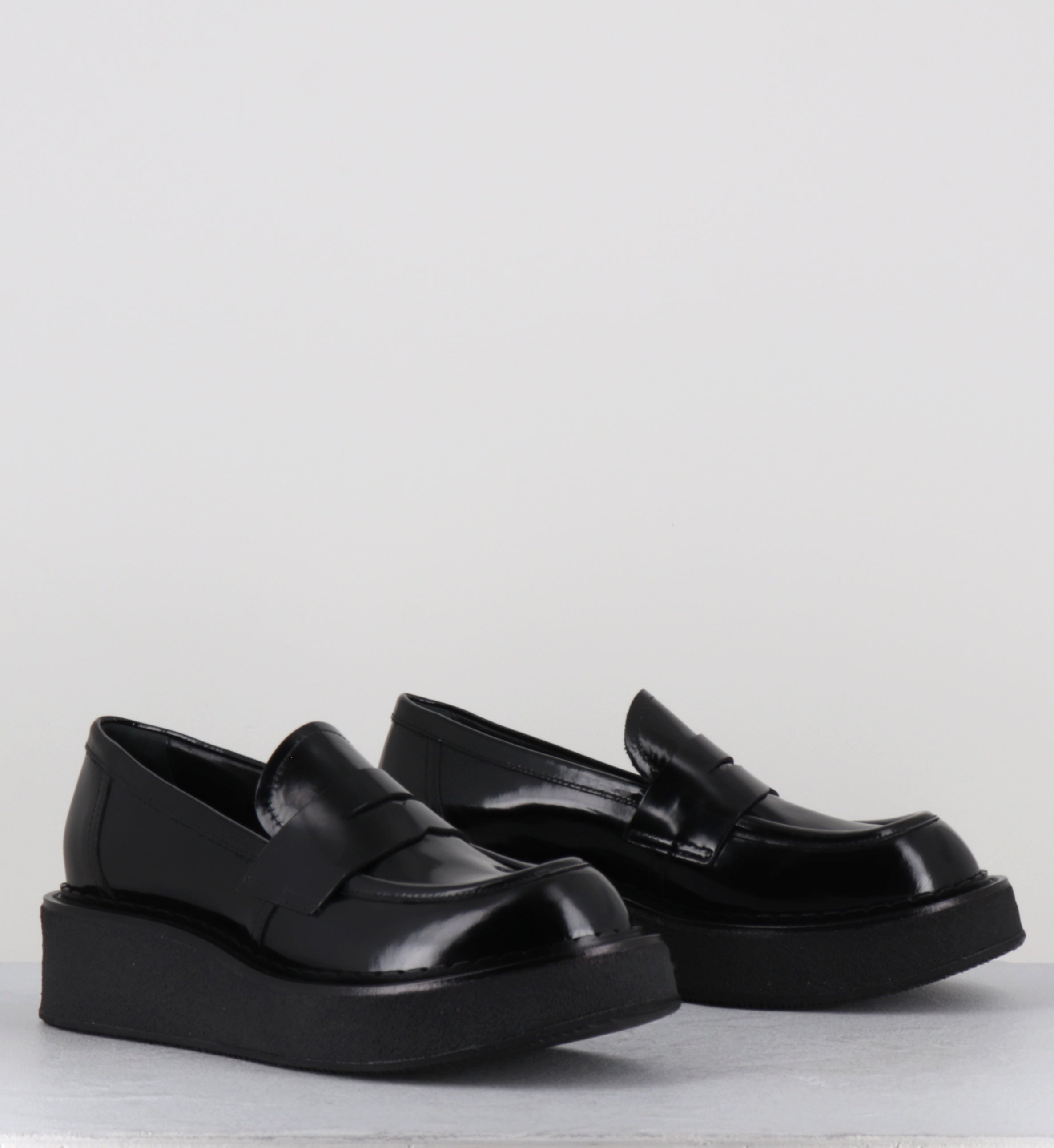 Mocassins à plateforme en cuir glacé noir - LINFA MOC NERO