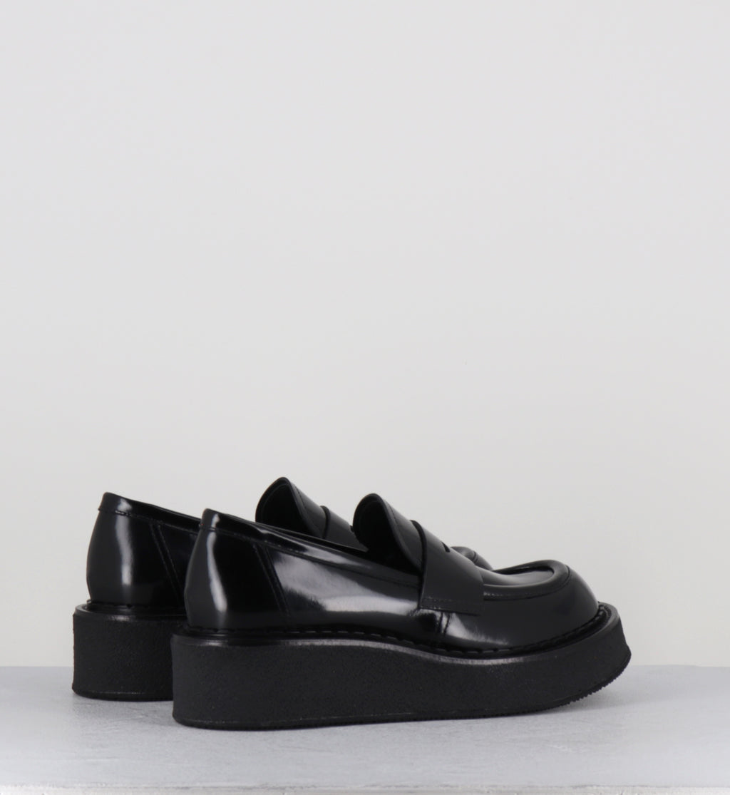 Mocassins à plateforme en cuir glacé noir - LINFA MOC NERO