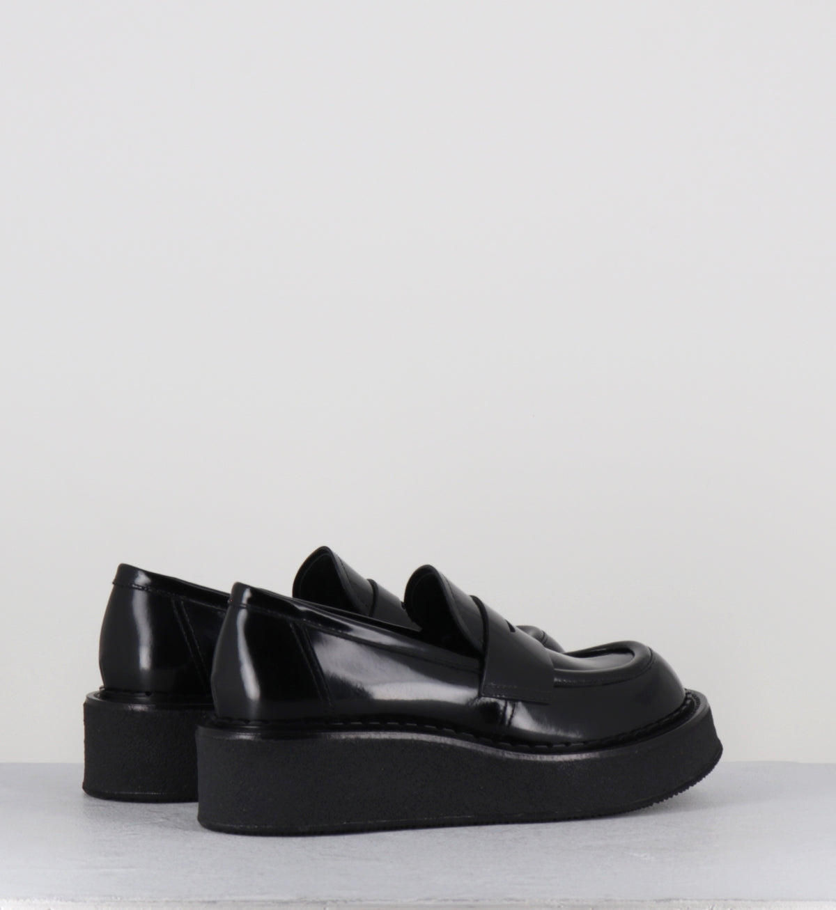 Mocassins à plateforme en cuir glacé noir - LINFA MOC NERO