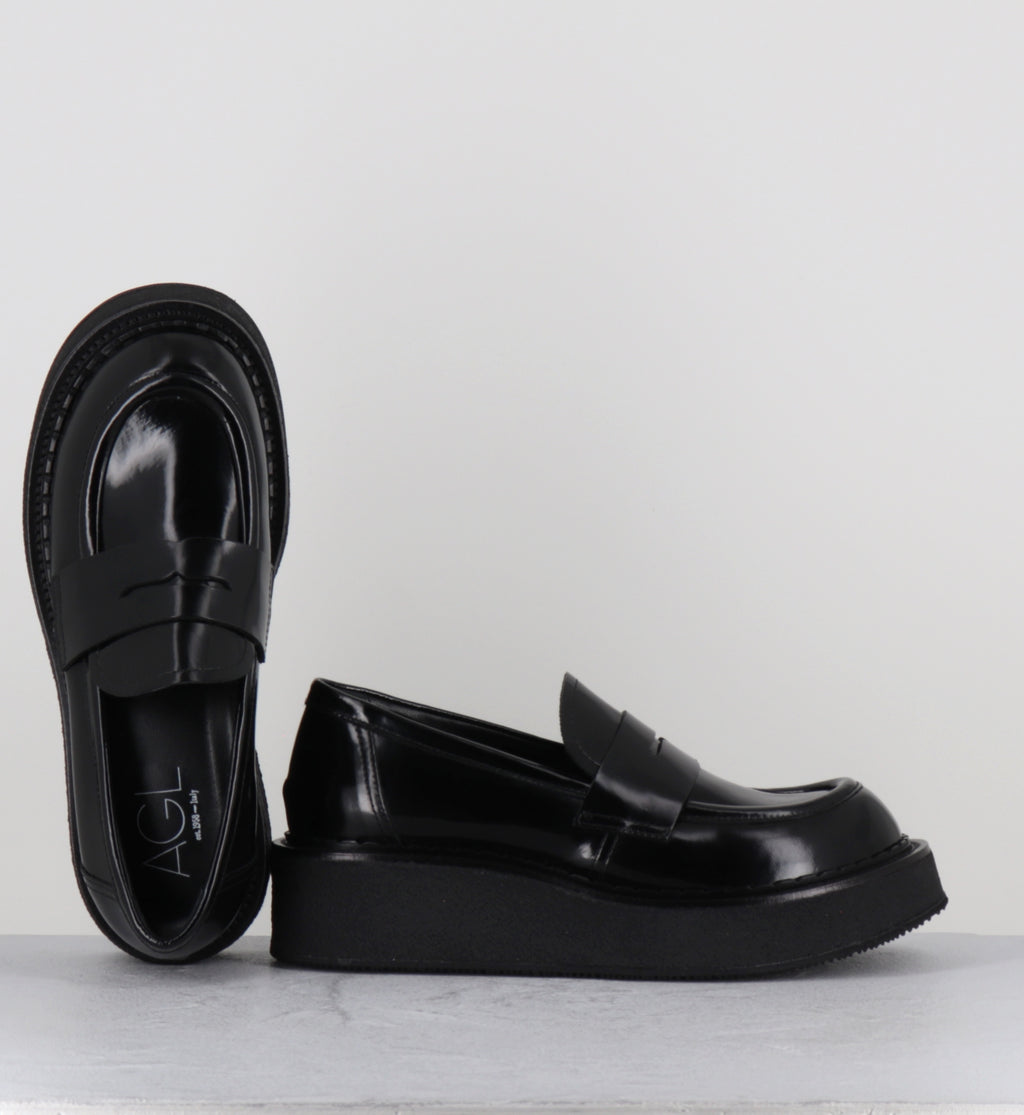Mocassins à plateforme en cuir glacé noir - LINFA MOC NERO