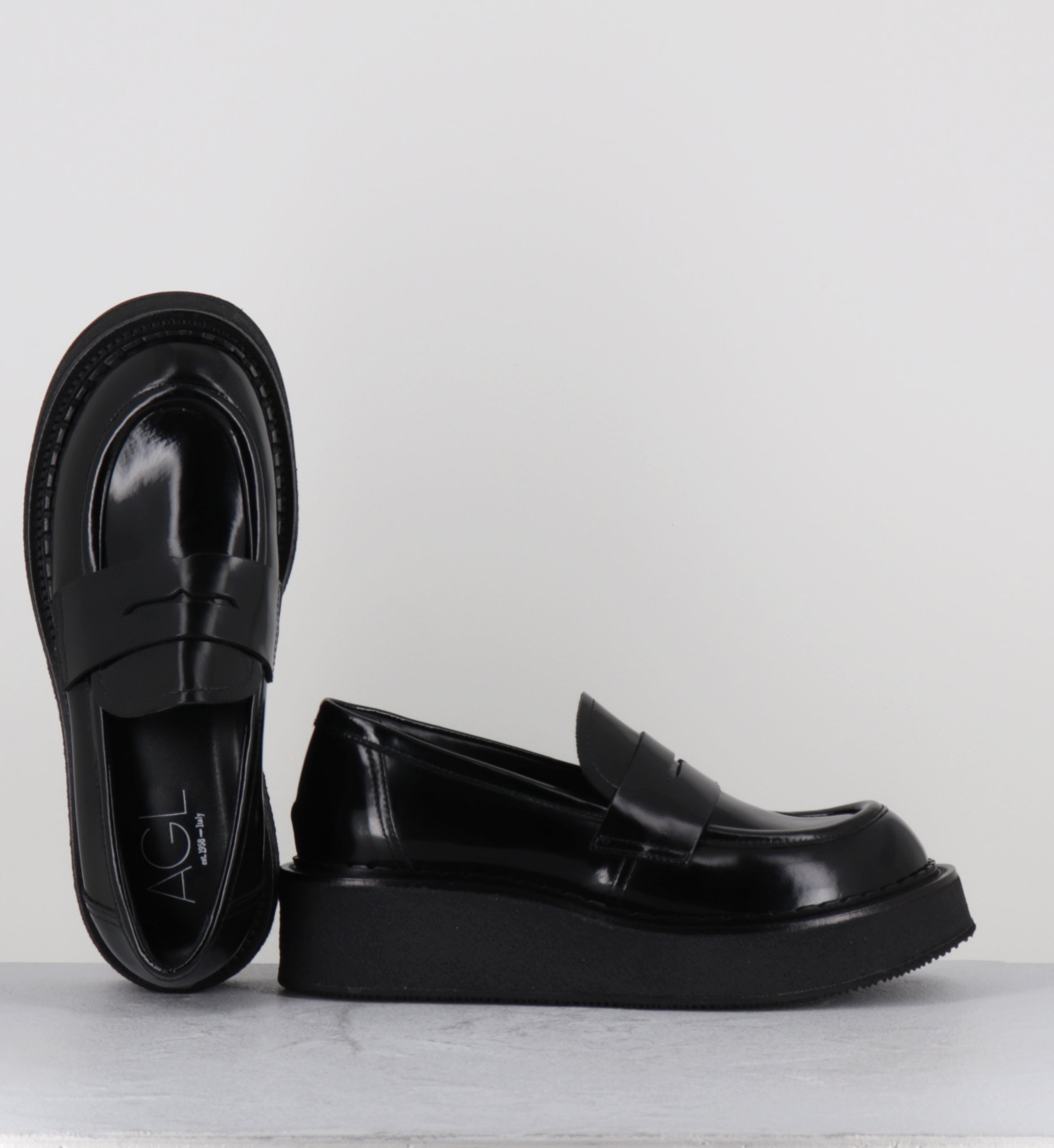 Mocassins à plateforme en cuir glacé noir - LINFA MOC NERO