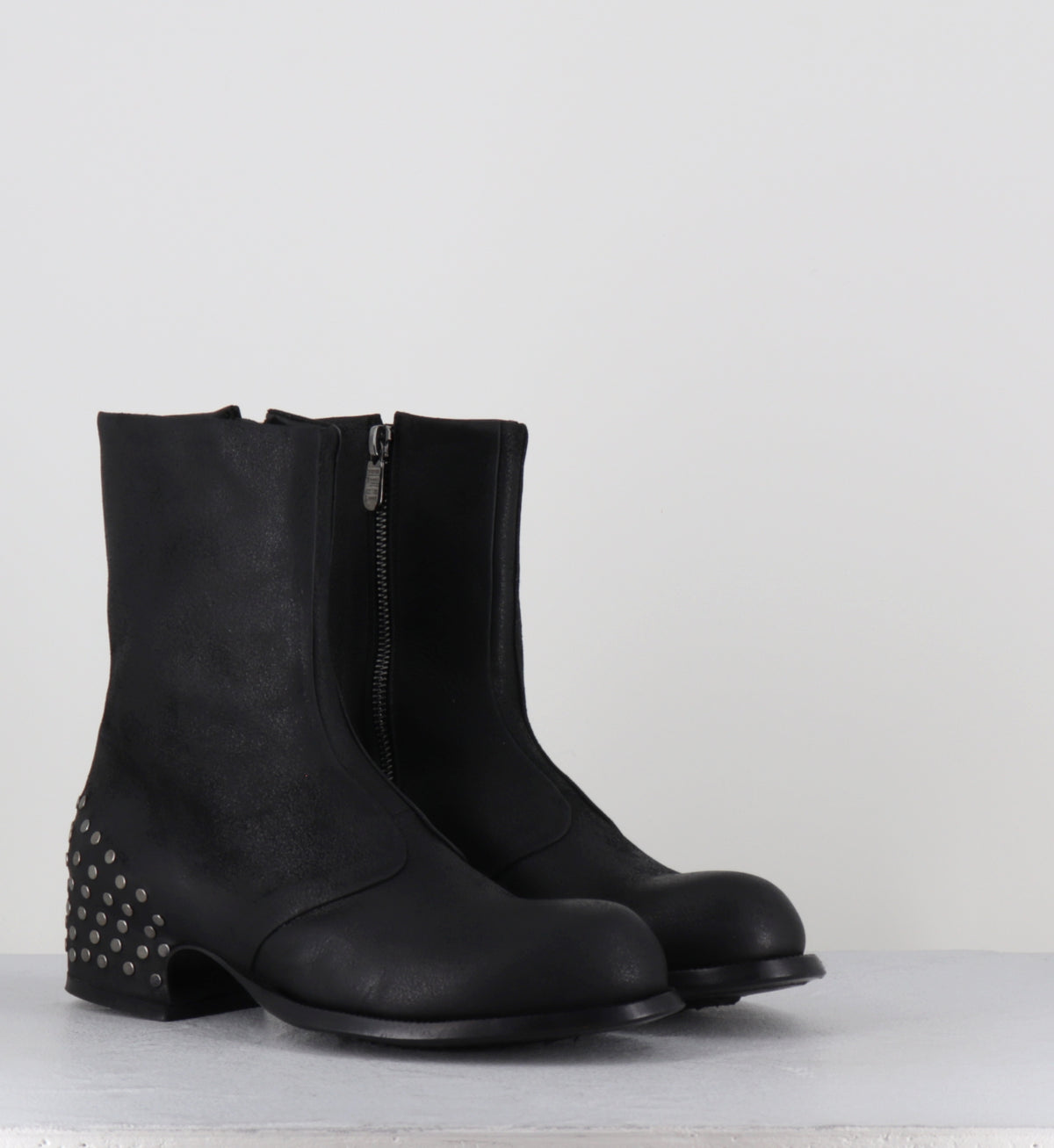 Bottines cuir huilé noir à vlous - BEAT RIVET BIKER NERO