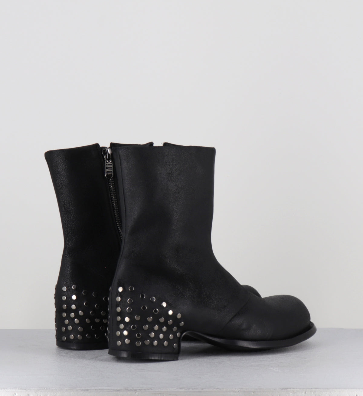 Bottines cuir huilé noir à vlous - BEAT RIVET BIKER NERO
