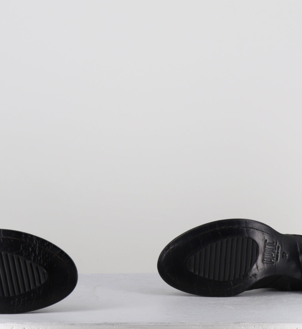 Bottines cuir huilé noir à vlous - BEAT RIVET BIKER NERO