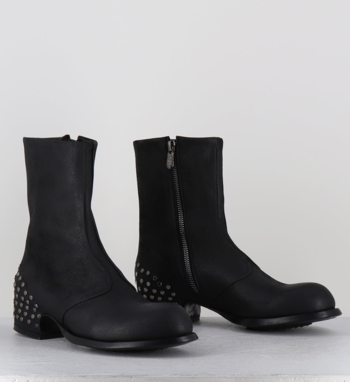 Bottines cuir huilé noir à vlous - BEAT RIVET BIKER NERO
