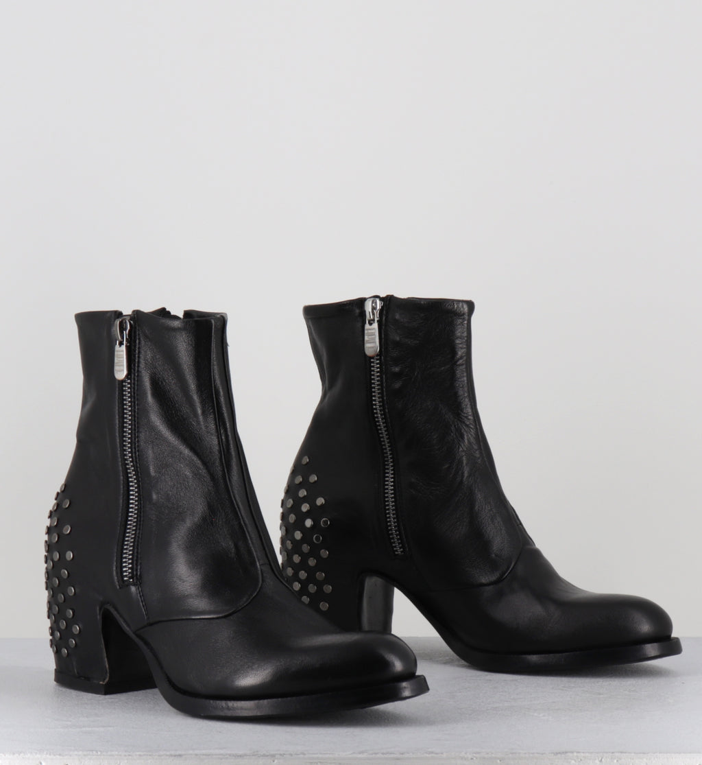 Bottines en cuir noir zip clous - LIDIA RIVET MOUSSE NERO